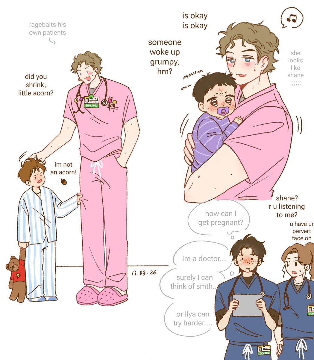 cheonghyuk's tweet photo. my doctors keep flirting in front of me dawg #hollanov 🩹🥼💉 https://t.co/paENkuE4bS