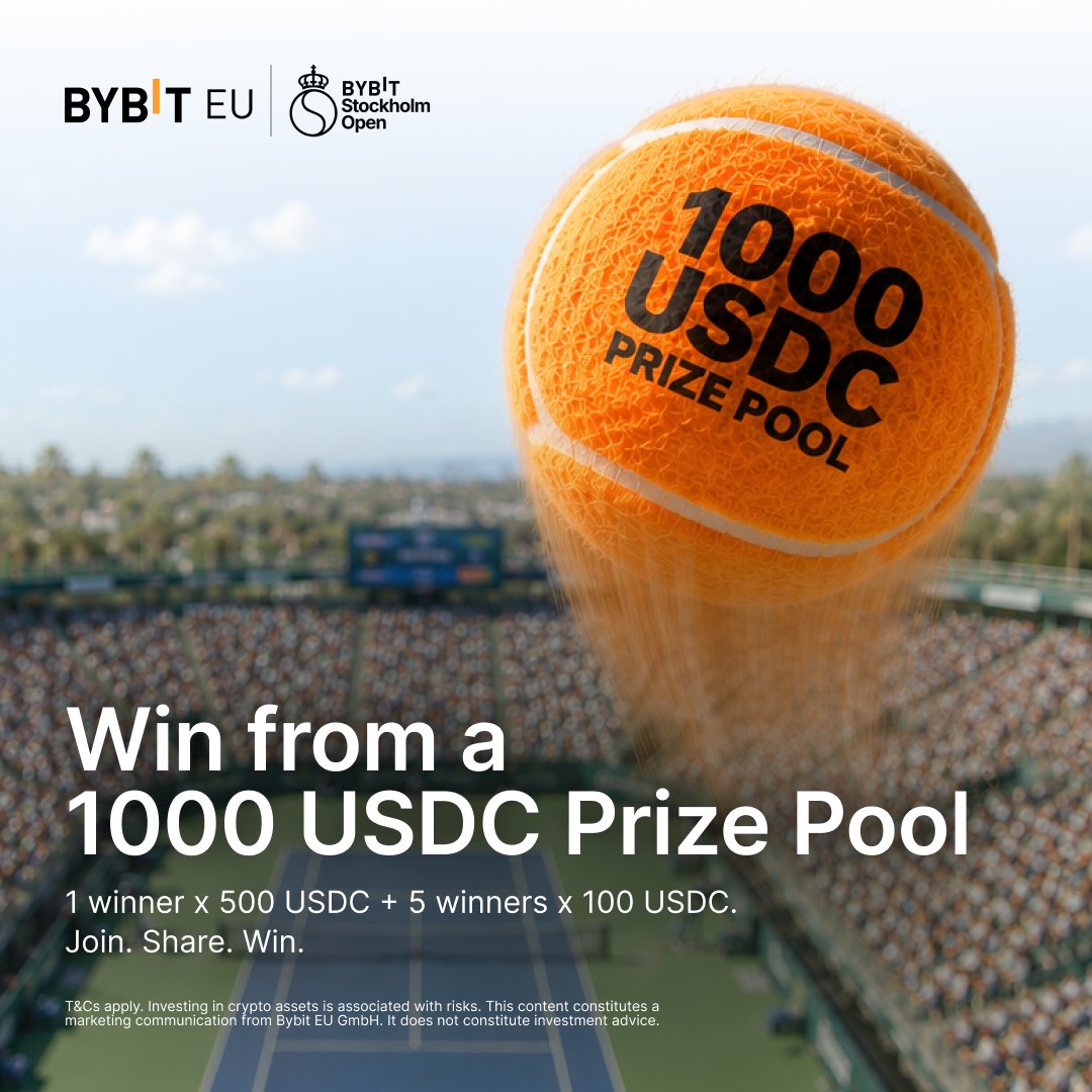 BybitEU's tweet photo. 🎾 Game on. Your chance to win is still in play.

We’re celebrating the Bybit Stockholm Open with a 1,000 USDC Prize Pool Giveaway.

🥇 1 × 500 USDC
🥈 5 × 100 USDC

✅ Follow @BybitEU and @BybitNordic 
 ✅ Like this post
 ✅ Tag your tennis buddy
 ✅ Visit our Stockholm Open landing page: https://t.co/n8JtBjvTR0

Share for a double chance to win.