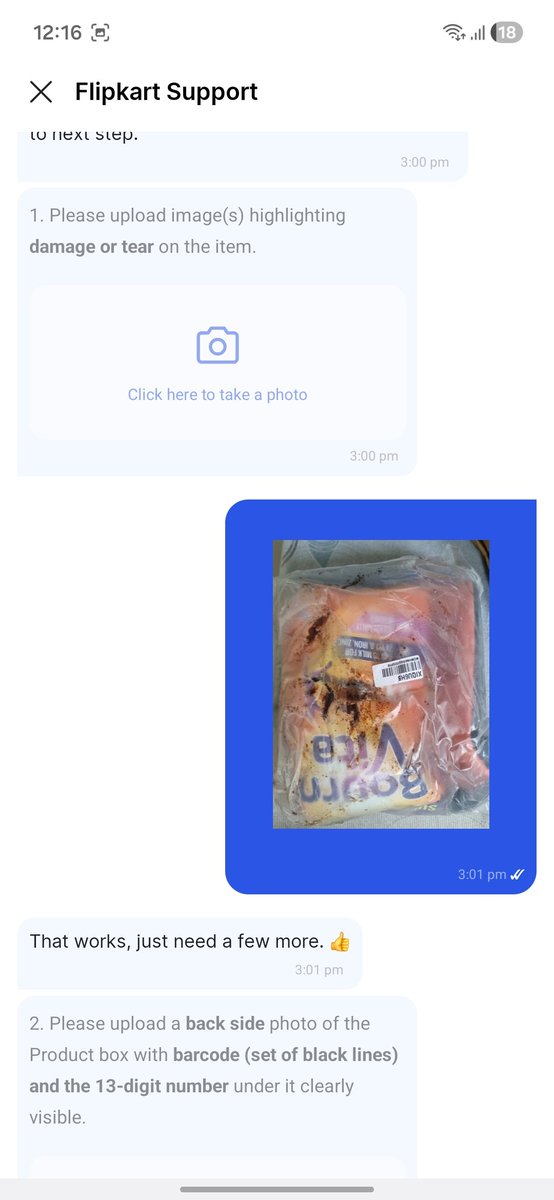 Heyitsakaash's tweet photo. I ordered bournvita from flipkart on 7th aug and i got a damaged product delivered on 9th aug i placed a return request same day. The courier partner is not picking up from last 7 days and now return got cancelled
Please refund #flipkart #FlipkartSupport #consumerforum https://t.co/gGhzZFxc9Q