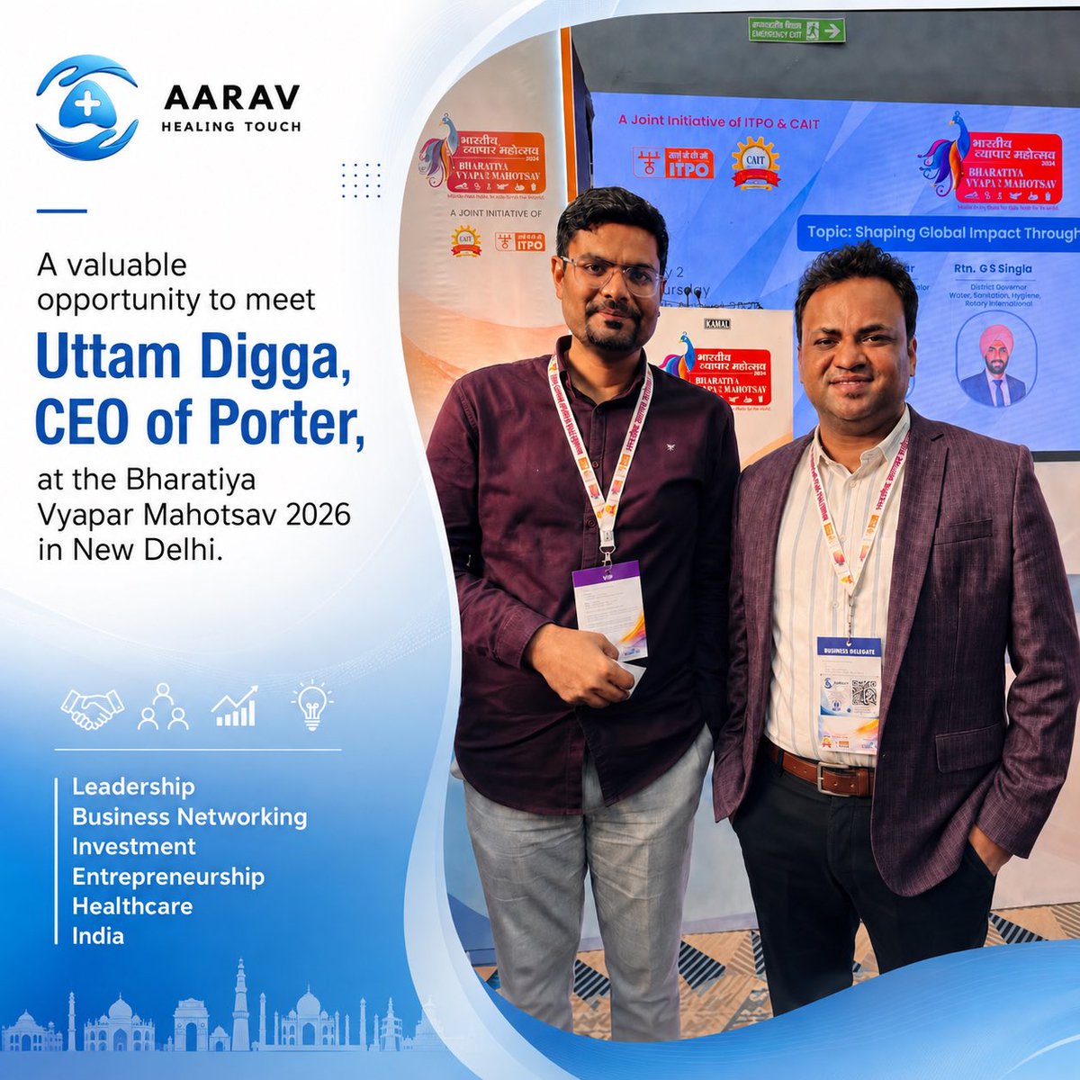AaravCare_'s tweet photo. During our Delhi visit, had the opportunity to meet Uttam Digga, CEO of @porterit_ an insightful exchange of ideas around healthcare, business, innovation and new possibilities.
#BVM2026 #UttamDigga #Porter #BusinessNetworking https://t.co/9ZevdjZ2VP