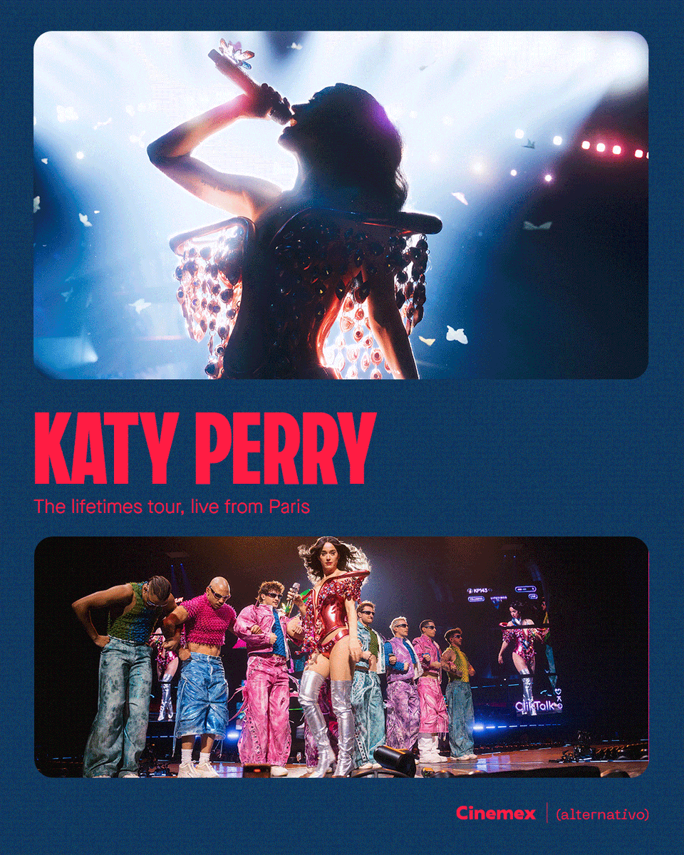 Cinemex's tweet photo. ¡KatyCats, esto es para ustedes! Vive la energía de #KatyPerry: The Lifetimes Tour – Live from Paris en la pantalla grande de Cinemex este 3 de septiembre. Ya puedes comprar tus boletos: https://t.co/rwsWmqMyck https://t.co/FXiZbXkcOL