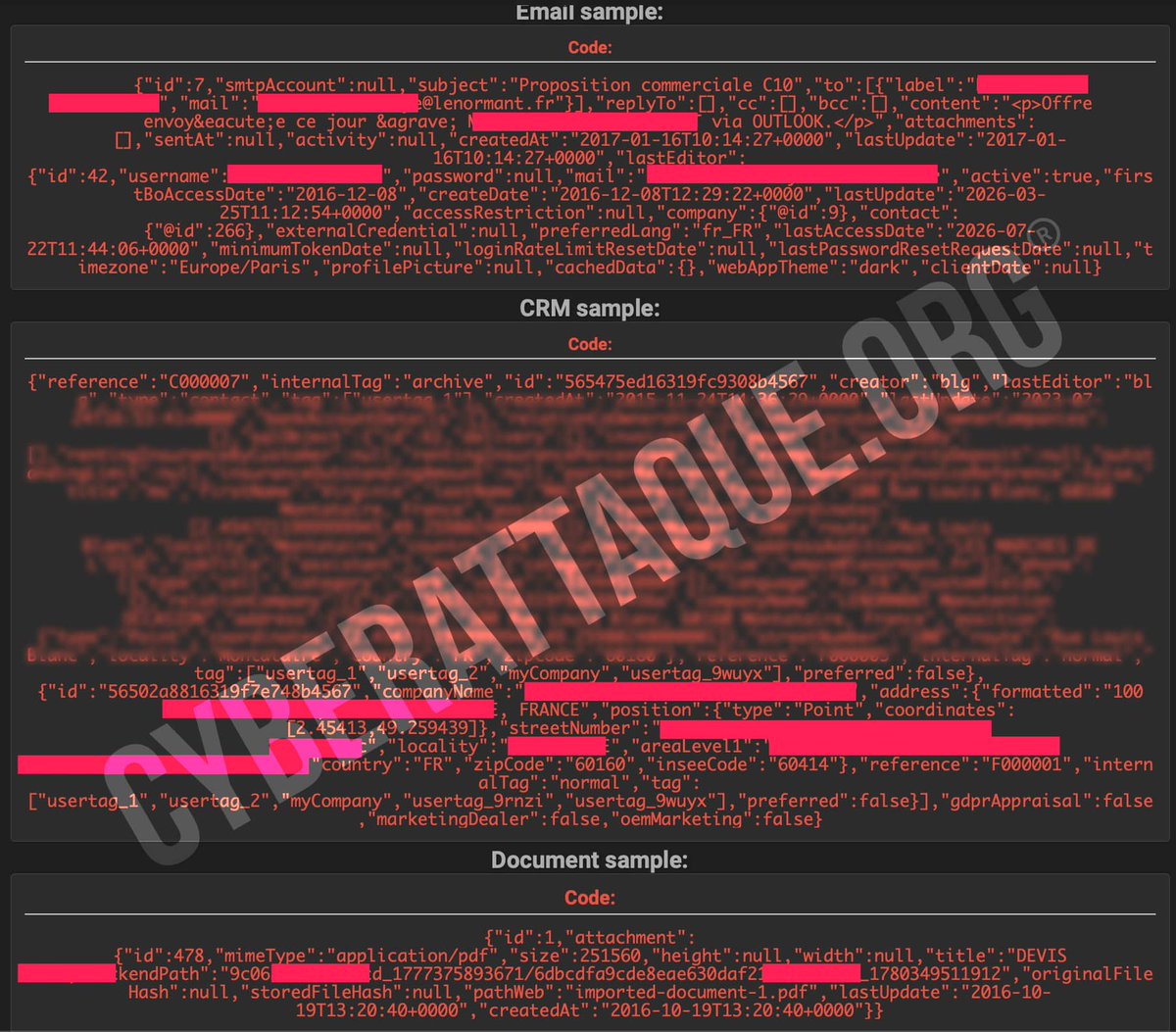 CyberattaqueOrg's tweet photo. La série BlgCloud continue : 20,6 Go et près de 39 000 fichiers internes de Lenormant viennent d’être diffusés, avec e-mails, données CRM et documents commerciaux.

https://t.co/PwehuLSGtN https://t.co/p5No7Xut4p