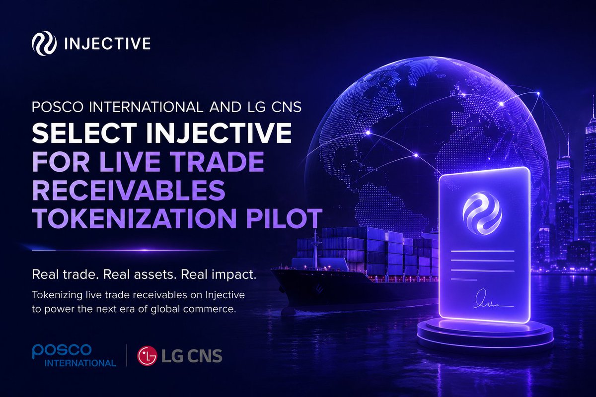 TheRealestAkpan's tweet photo. Big move for institutional finance.

@injective has been selected by POSCO International and LG CNS for a live pilot to tokenize real trade receivables.

Not a synthetic demo. Real trade activity. 🧵 https://t.co/yy7obKCXUw