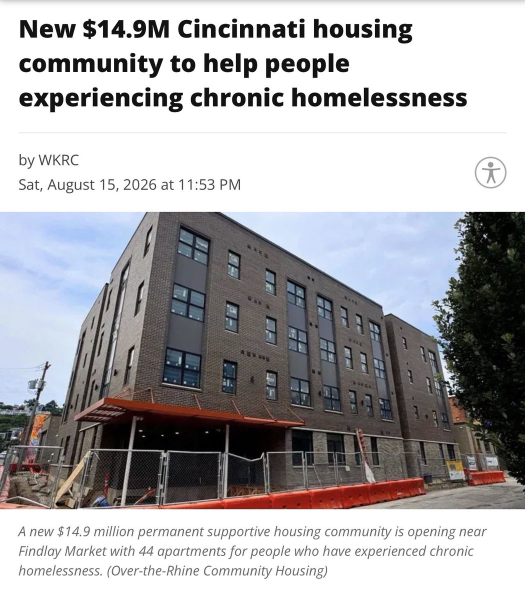 still_hustling's tweet photo. More proof Cincinnati is cooked.

They just spent almost $15 million on this luxury homeless shelter right by Findlay Market. 44 brand new apartments for chronic homelessness.

No sobriety required. No treatment required. Nothing required. Just free housing so people can keep getting f*cked up and living a life of pure low responsibility while the rest of us pay for it.

You’re already covering your own mortgage or rent. Now you’re covering theirs too. They don’t put up a thin nickel. Federal tax credits, city money, state funds, all of it stolen from people who actually work for a living so a bunch of nonprofit careerists with BS degrees can keep their jobs enabling this behavior.

This is going up at Findlay Market, where people risked their own money trying to build businesses and turn things around. The same area where Patrick Heringer got stabbed to death in his own home defending his wife from a career criminal who should never have been walking free.

This isn’t compassion. This is the city choosing failure on purpose and forcing the rest of us to subsidize it.

OTR is going to be known as the largest homelessness and drug rehab neighborhood in the country if this keeps going on. Nobody is going to want to invest around there or live next to this. And for those who already did, I’m sorry our city is run by selfish f*cking retards who want to make money off the suffering of damaged people.