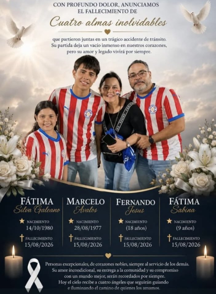 Raulbogarin's tweet photo. 🚨 TRAGEDIA EN PEDROZO: IDENTIFICAN A TODA UNA FAMILIA ENTRE LOS FALLECIDOS.

-Fátima Silva y Marcelo Ávalos murieron junto a sus hijos Fernando (18) y Fátima (9), luego de que el vehículo en el que viajaban fuera embestido por un camión y terminara incendiándose.
-La tragedia vuelve a recordar al fatal accidente ocurrido en Pedrozo en 2024, cuando también murió una familia completa de Pirayú. 
-En el siniestro de anoche ya son cinco las víctimas fatales; la quinta fue identificada como María Concepción Domínguez Fernández, de 58 años.