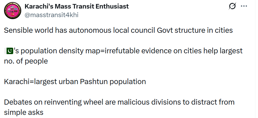 masstransit4khi's tweet photo. Wadera-ism will use ethno-nat for divisive framing
The wise will not go tit for tat
Focus on Istanbul like local council govt autonomy aka #ReviveCDGK (2001-2009)
even selfish but smart dictators will favor local govt in cities for GDP maxing
like to match 🇧🇷 🇮🇩 macro success https://t.co/CZ7EFzis3q