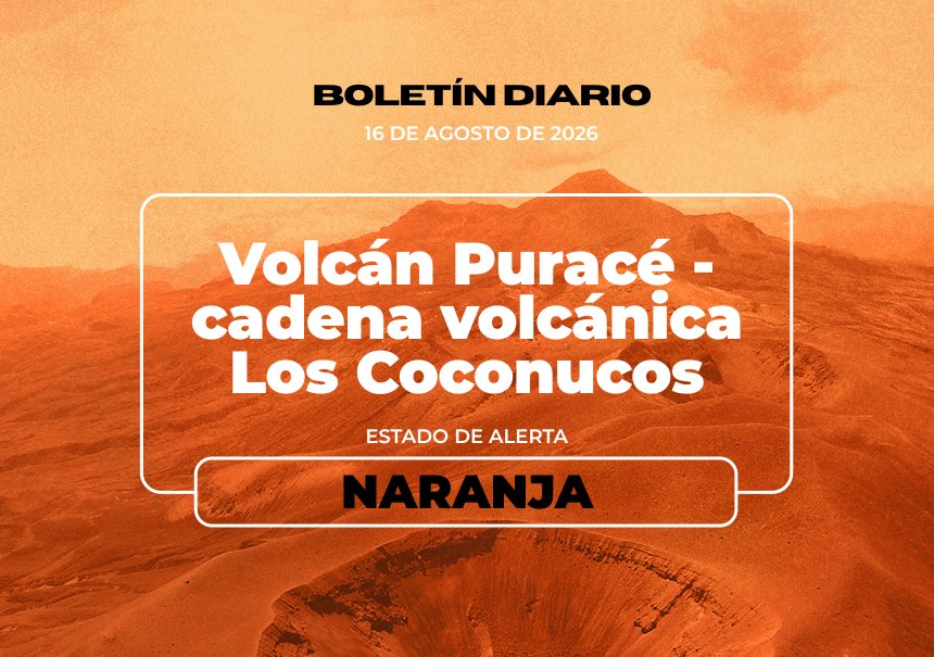 sgcol's tweet photo. 🔶 ¿Qué ha pasado con el volcán Puracé – cadena volcánica Los Coconucos durante las últimas 24 horas?

Su estado de alerta se mantiene en Naranja. Consulta el boletín de hoy, 16 de agosto, con la información más reciente sobre su actividad 👉 https://t.co/iUCGCXwmGK https://t.co/l8Jf8hxYgJ