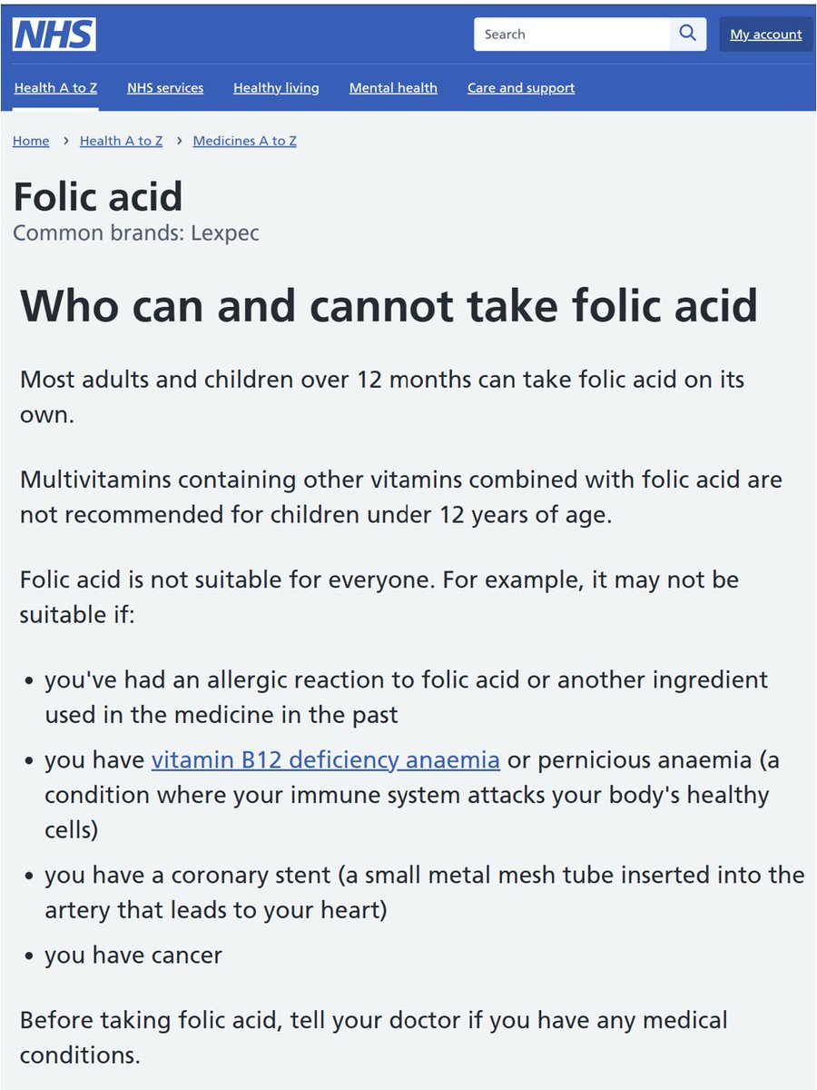 ClareCraigPath's tweet photo. The NHS says folic acid is "not suitable" for millions of people: https://t.co/rUnjoPxkI8