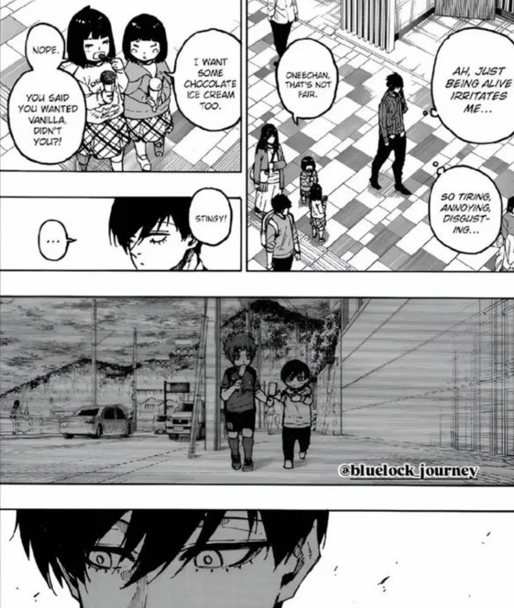 kaisellation's tweet photo. The difference between Rin meeting siblings on the street and Sae.

Rin saw two sisters on the street, where the older sibling is buying ice cream for the younger one.

While Sae saw an older brother failing to protect his younger brother, so the younger is the one who steps up https://t.co/WItXZkwEle