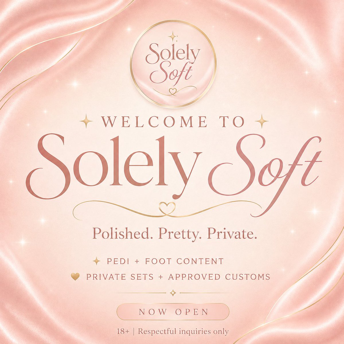 SolelySoft's tweet photo. Welcome to Solely Soft ♡
Polished. Pretty. Private.

A soft space for:
💅🏽 pedi + foot content
✨ private sets
♡ approved customs

18+ only
Respectful inquiries only https://t.co/5uI4mqvrWW