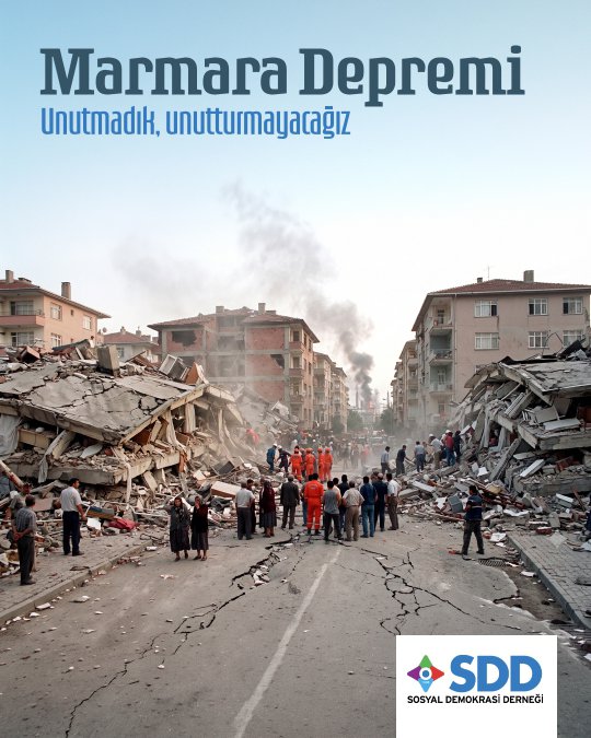 SDD_GenelMerkez's tweet photo. 17 Ağustos 1999 Marmara Depremi’nin acısı hâlâ yüreğimizde. Hayatını kaybedenleri saygı ve rahmetle anıyor, deprem gerçeğini unutmadan güvenli kentler ve yaşanabilir bir gelecek için mücadele ediyoruz. https://t.co/nS3uWLlVYb