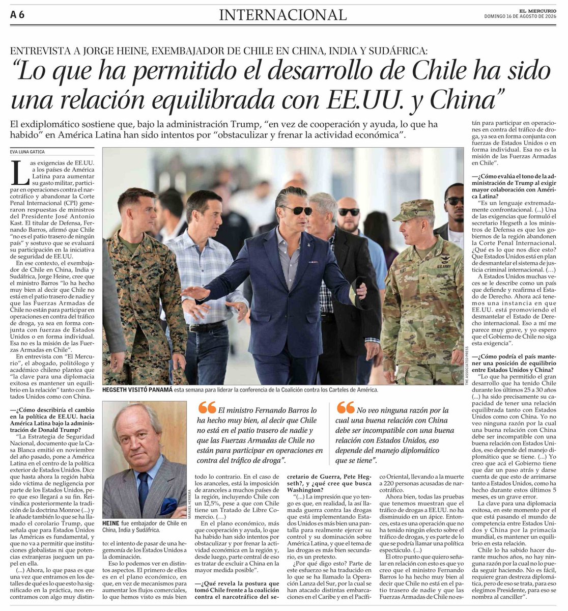jorgeheinel's tweet photo. Visita del Canciller Perez Mackenna a China: Debemos mantener buenas relaciones con Beijing o agachar el moño ante Washington ? Mi entrevista en @__elmercurio  @sebastian_gray @BorisYopo https://t.co/nXCNfnbsAx