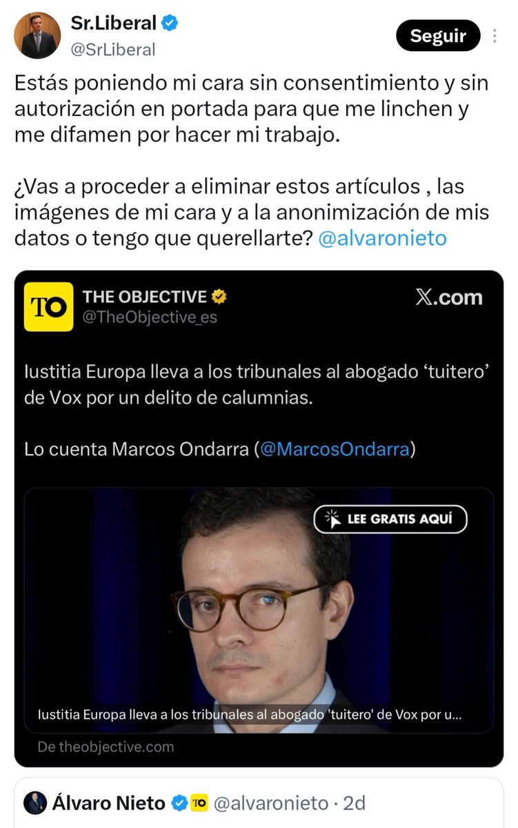 RubenSanchezTW's tweet photo. El abogado Jesús Santorio Lorenzo (@SrLiberal) publica su foto para pedir que la eliminen y anonimicen sus datos de una noticia donde cuentan que van a ponerle una querella.

Lo más ridículo de todo es que en Vox lo han contratado como supuesto experto en derecho al honor. https://t.co/J0t4rCaFgA
