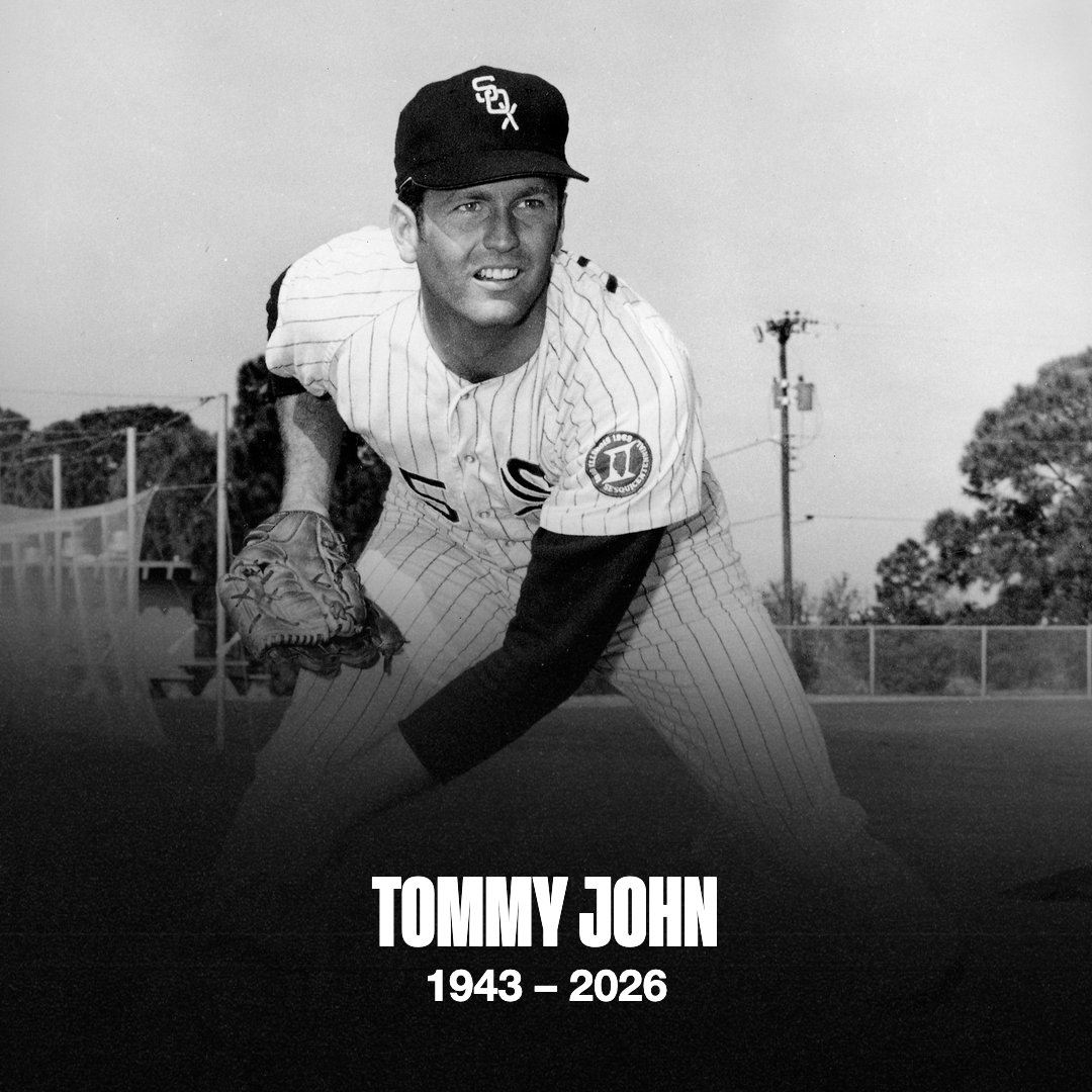 whitesox's tweet photo. The White Sox send our condolences to the family, friends and fans of 4x MLB All-Star Tommy John, who has passed away at 83. 

John appeared in in 237 games (219 starts) over seven seasons with the White Sox from 1965-1971. He represented the White Sox at the 1968 All-Star Game. https://t.co/XQxAthI665