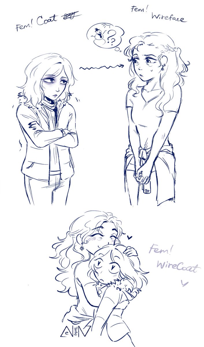 entropolin's tweet photo. #noimnotahuman #ninah #wirecoat #coatguy #wireface
fem!Wire everybody! ahhh finally <3 Is it super obvious how much I love drawing girls? My queens😍😩❤️🔥
yes, i gave fem!coat a hood the og f up somewhere. and wire's sweater is on the thighs to cover them up. her chest tho... :,) https://t.co/520OI1ufjw