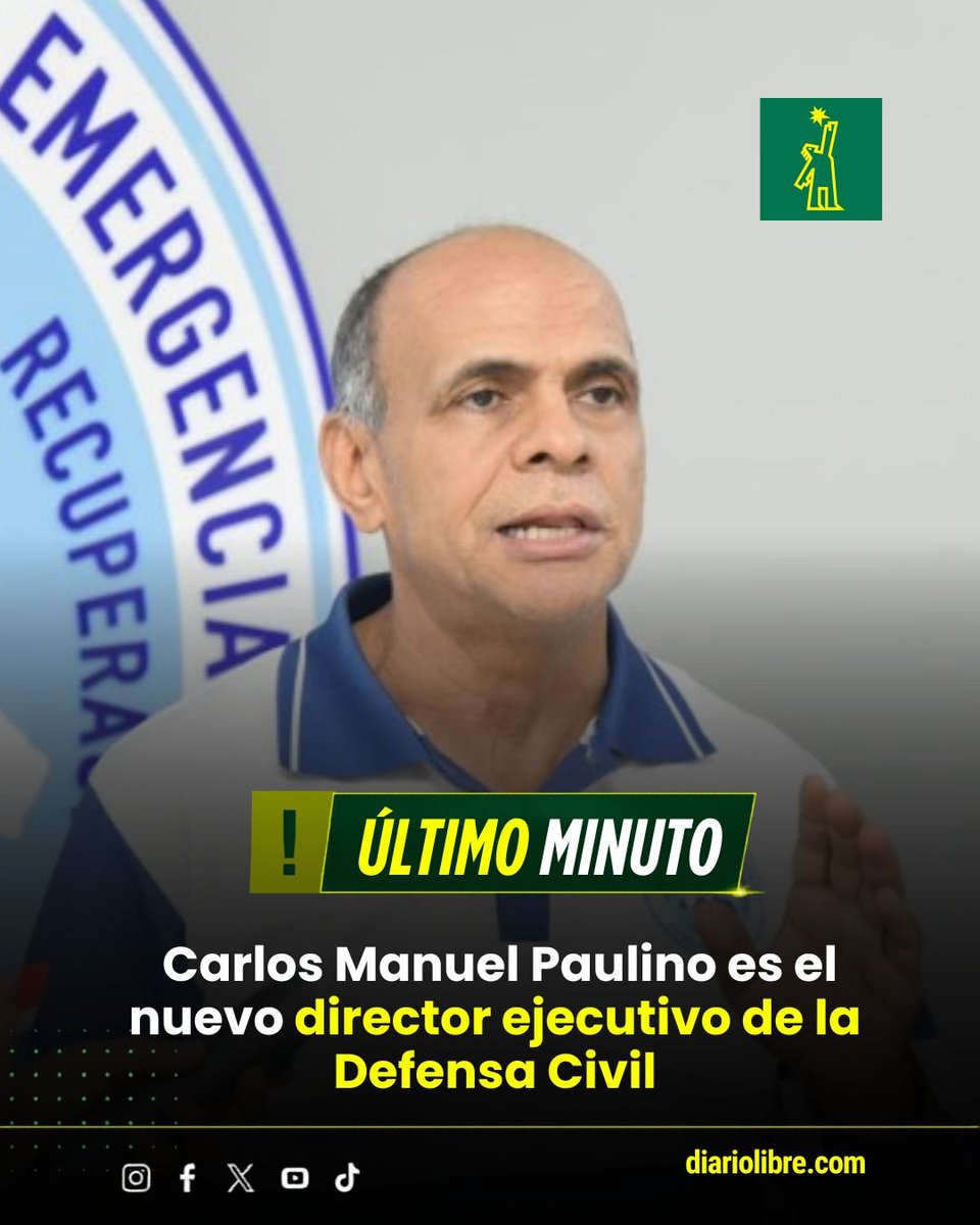 DiarioLibre's tweet photo. 🔴|#ÚltimoMinutoDL| El presidente Luis Abinader dispuso la designación de Carlos Manuel Paulino Cárdenas como el nuevo director ejecutivo de la Defensa Civil. 

Paulino Cárdenas asume las riendas de la principal institución de voluntariado y mitigación de desastres del país tras la renuncia formal de Juan Cesario Salas Rosario, quien lideró el organismo con un alto compromiso de servicio comunitario durante los últimos años. 

#DiarioLibre #CarlosManuelPaulino #DefensaCivilRD #JuanSalas #GabineteRD #DecretosAbinader #SocorroRD #ProtecciónCivil