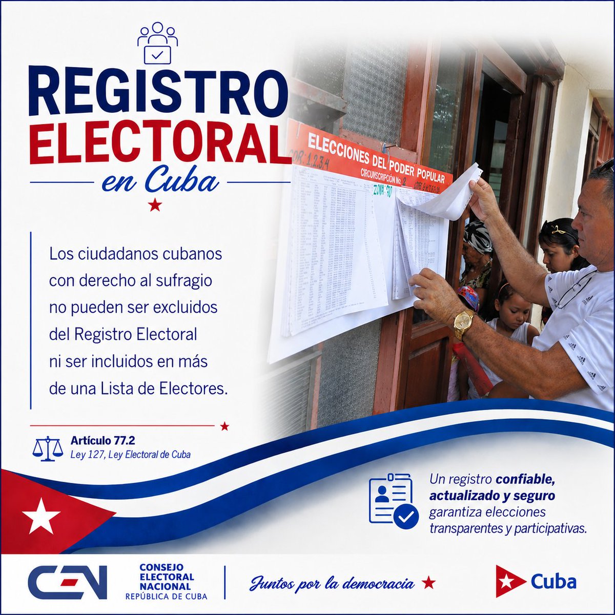 Elecciones_Cuba's tweet photo. 👋Muy buenos días☀️
En este amanecer del tercer lunes del mes de agosto les invitamos a conocer un poco más sobre las características del Registro Electoral en #Cuba 🇨🇺 https://t.co/ubGvzyMeNQ