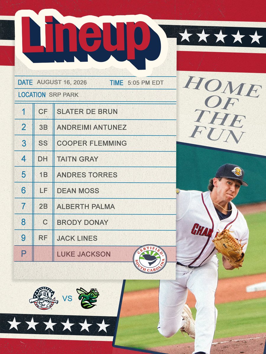 ChasRiverDogs's tweet photo. Sunday night action with Luke Jackson.  | @SCDAgriculture 

📍North Augusta, SC
📺: https://t.co/ReeKXtgnxI
📻: https://t.co/y5wIEmXleo https://t.co/twoJMrQsQK