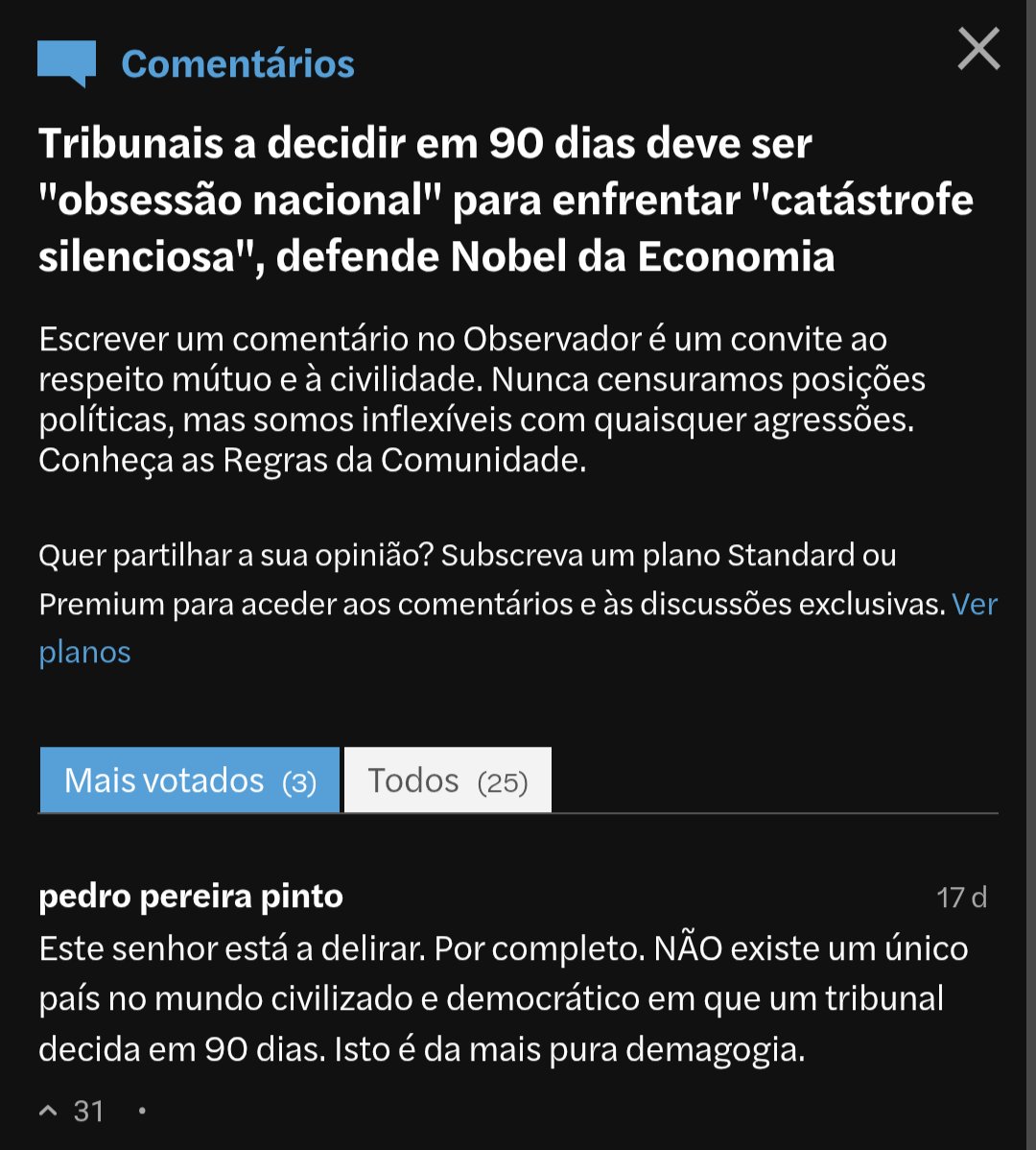 nunopgpalma_pt's tweet photo. Somos pobres porque queremos.
Este é o comentário mais votado do Observador relativo ao nosso estudo.
A Lituânia demora média de apenas 64 dias em processos administrativos de 1.ª instância.
A Suécia c. 75 a 90 dias.
Portugal demora mais de 2 anos.
Mas há por aí quem sabe TUDO 👇🏼 https://t.co/8mb1w4PbbO