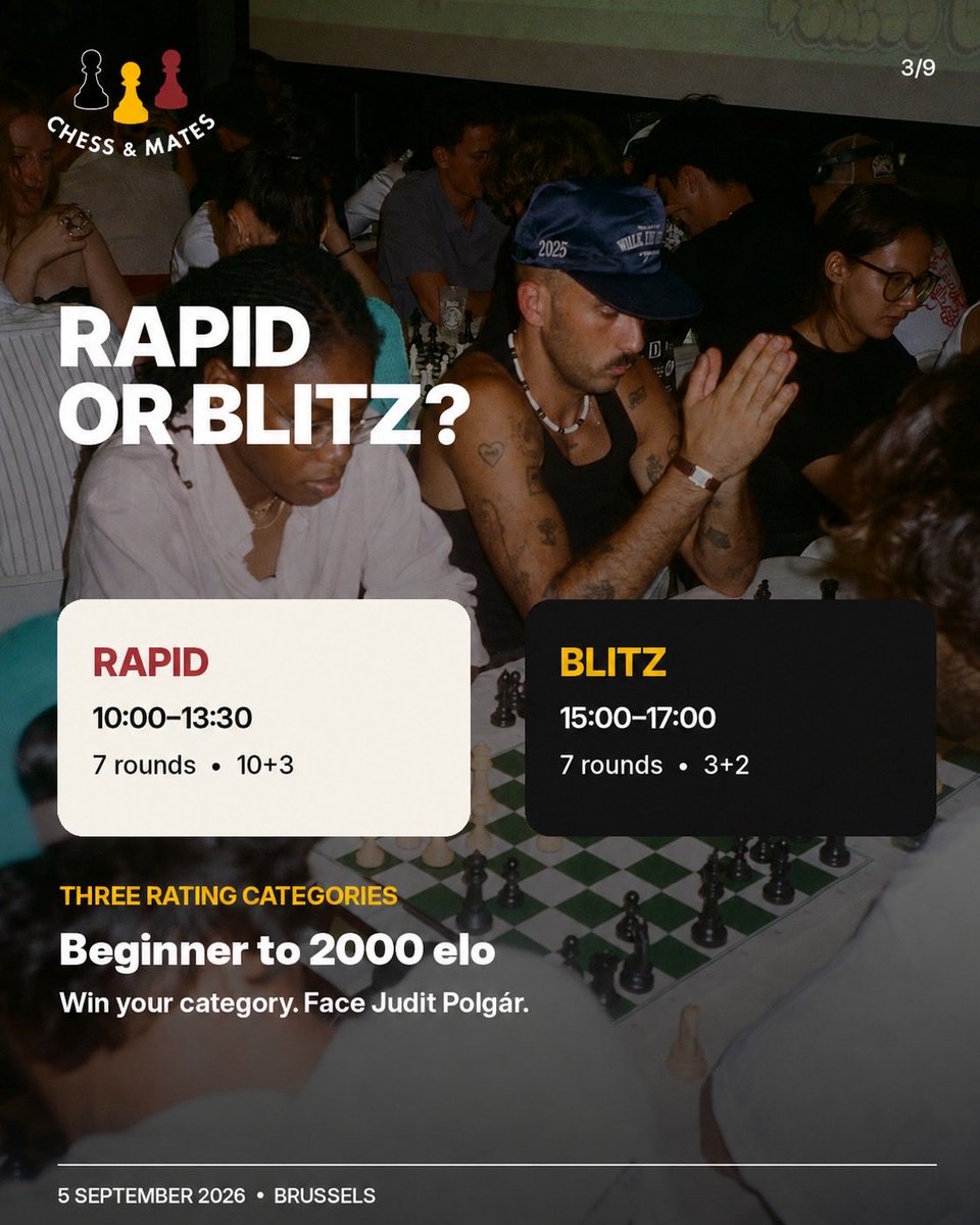 ChessandMates's tweet photo. THE FULL FESTIVAL PROGRAMME IS HERE! 🎉♟️

On 5 September, the Royal Library of Belgium will become the home of an unforgettable day of chess in Brussels.

Compete in our Rapid, Blitz or Kids Tournament. 
More information: https://t.co/INU2fP265Z https://t.co/p9v5eu7RQ3