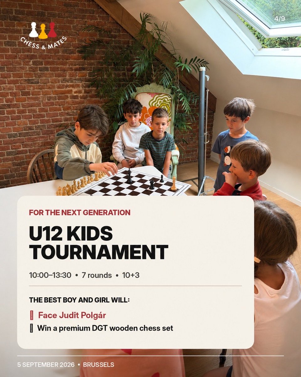 ChessandMates's tweet photo. THE FULL FESTIVAL PROGRAMME IS HERE! 🎉♟️

On 5 September, the Royal Library of Belgium will become the home of an unforgettable day of chess in Brussels.

Compete in our Rapid, Blitz or Kids Tournament. 
More information: https://t.co/INU2fP265Z https://t.co/p9v5eu7RQ3