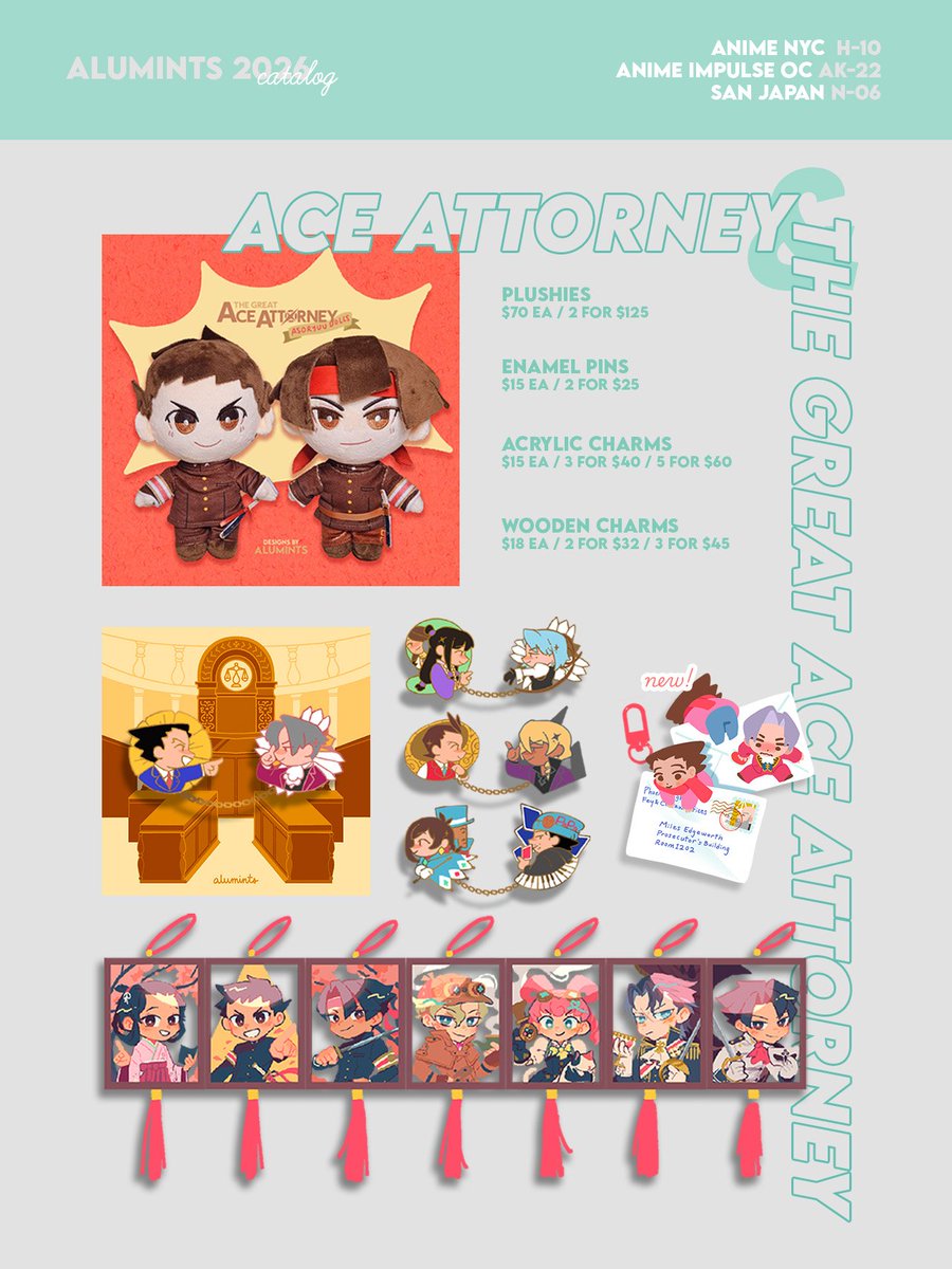 alumints's tweet photo. 🍀 my catalog for anyc and san japan

Soo thankful to be back!! Debuting new hndr, dangan, uma, aa, and ado acrylics and prints at table H10, come say hi 💚 (1/2)

#animenyc2026 #anyc2026 https://t.co/hCyIANrCd6