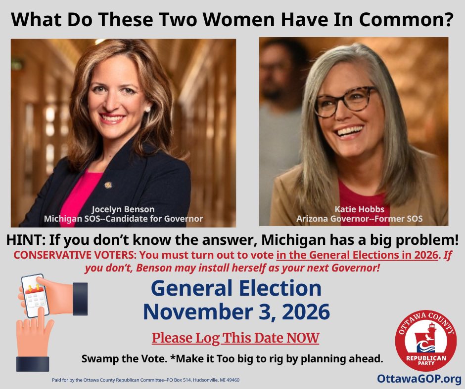 OttawaGOP's tweet photo. @laralogan It can’t happen soon enough because here in Michigan, we’ve seen this movie before and we are concerned. https://t.co/LHKWVkLNZa