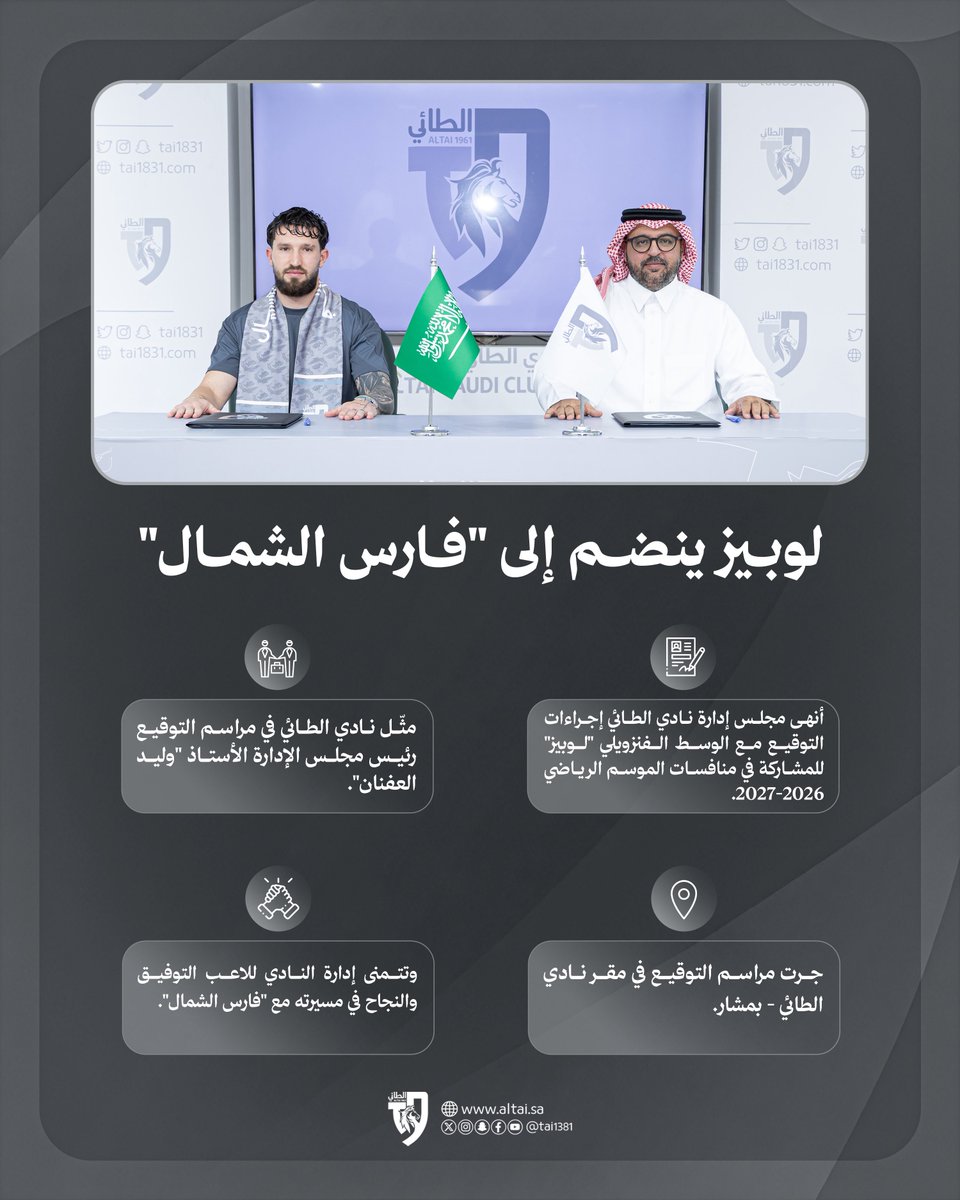 tai1381's tweet photo. 📄 | لوبيـز ينضم إلى "فارس الشمال" 🤝🏻

#الطائي | #فارس_الشمال 🩶 https://t.co/tWBNsyhOK1