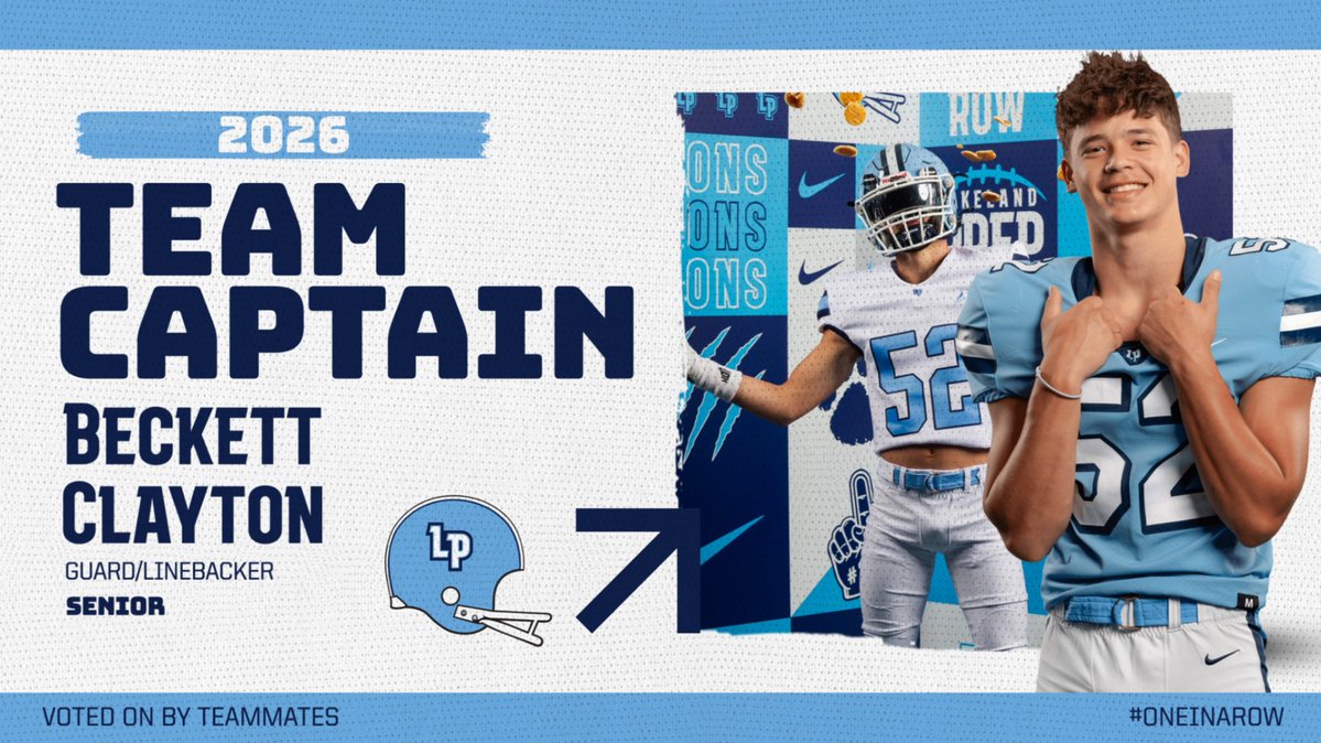 Lakeland_PrepFB's tweet photo. Congratulations to Senior Beckett Clayton on being selected by his teammates as a team captain for the 2026 season.  Beckett's leadership and influence is palpable on the field and locker room.  We couldn't be prouder of him!  #pancakesserveddaily https://t.co/pM7Xj3h3jt
