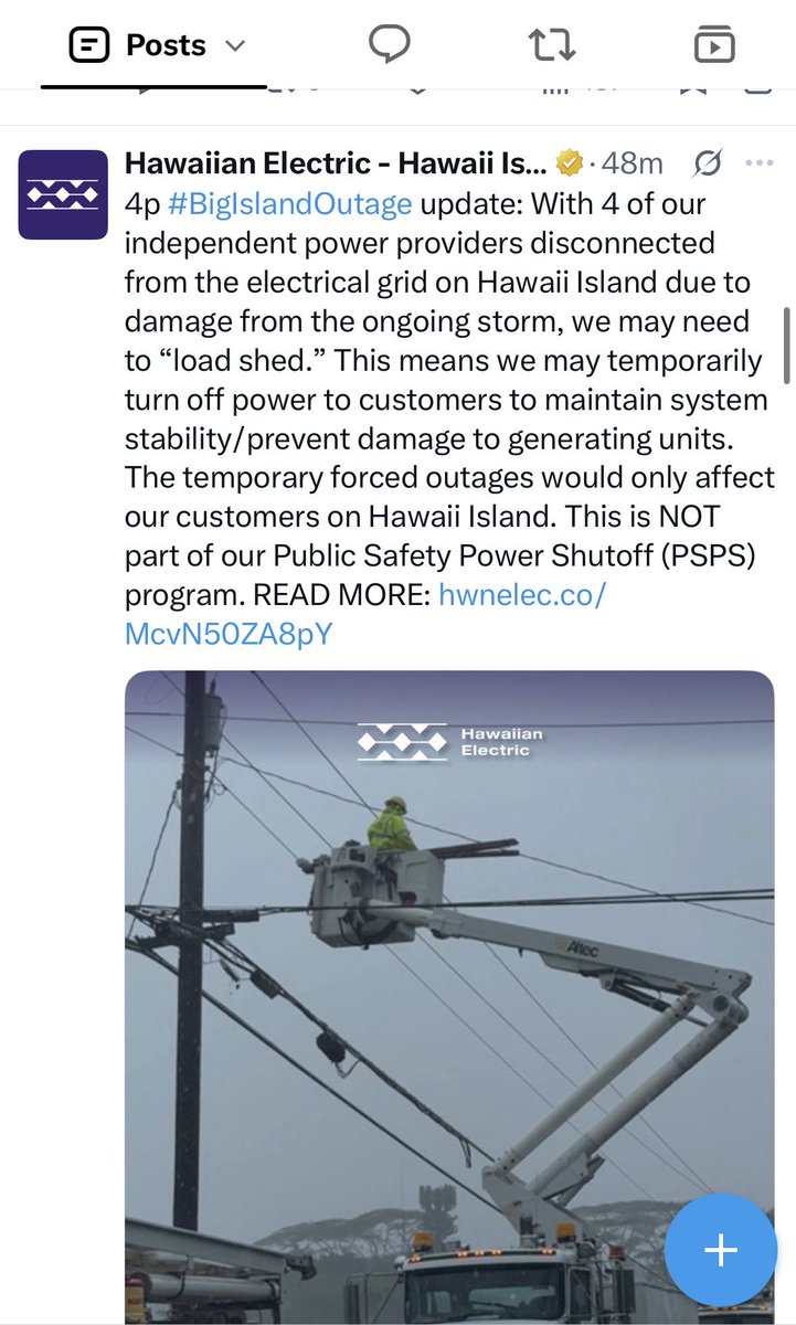 trustmehbro's tweet photo. @IzzyH45153748 @DerekOrtt Sorry to hear that! We haven’t had power since yesterday at 3pm although there aren’t any damages in our area. But it may be because of this from HELCO. https://t.co/sy2eg5Vgiu