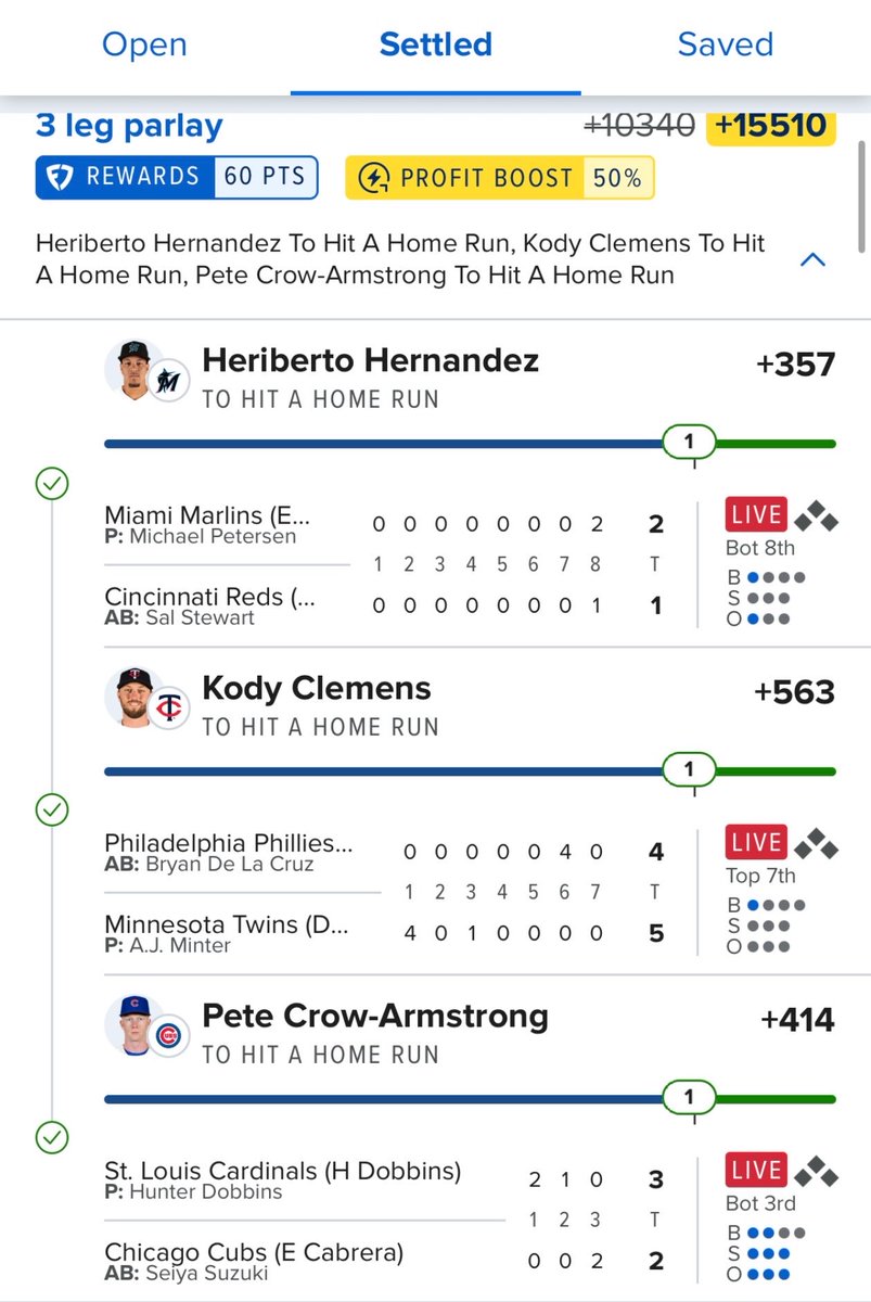 AlphaWagerz's tweet photo. WHAT A DAY💣✅ 

#MLB #HomeRun #FollowTheAlpha🐺 #Gambling𝕏 #Parlay #HomeRunProps #Lotto #Dingers https://t.co/U5Dcn3paX7
