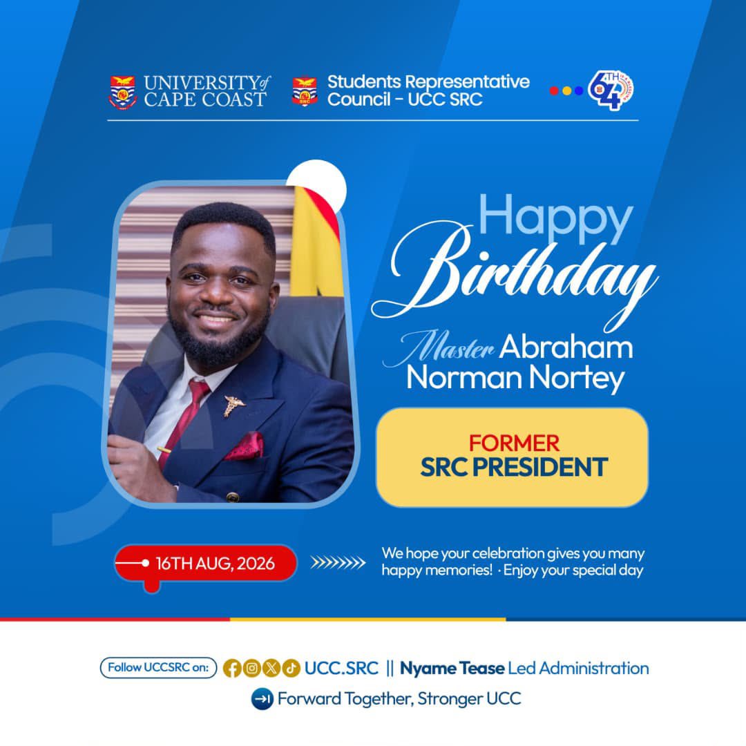 StrictlyUCC's tweet photo. *HAPPY BIRTHDAY, H.E. ABRAHAM NORMAN NORTEY!* 🎉🥳
��▬▬▬▬▬▬▬▬▬▬▬▬

Today, we celebrate a distinguished leader and dedicated servant of the student body.

Your legacy of leadership and service continues to inspire. May this new chapter bring you greater grace, fulfilment, and remarkable achievements.

───────────────────
_𝐈𝐒𝐒𝐔𝐄𝐃 𝐁𝐘:_
𝐇𝐨𝐧. 𝐄𝐥𝐢𝐬𝐡𝐚 𝐌𝐞𝐧𝐬𝐚𝐡 𝐊𝐨𝐣𝐨 𝐉𝐧𝐫
_𝐓𝐇𝐄 𝟔𝟒𝐭𝐡 𝐔𝐂𝐂𝐒𝐑𝐂 𝐏𝐑𝐎_
───────────────────
_#𝟔𝟒𝐭𝐡𝐔𝐂𝐂𝐒𝐑𝐂𝐄𝐱𝐞𝐜𝐮𝐭𝐢𝐯𝐞𝐬_
_#𝟔𝟒𝐭𝐡𝐈𝐬𝐀𝐁𝐥𝐞𝐬𝐬𝐢𝐧𝐠_
_#𝐆𝐨𝐝𝐈𝐬𝐋𝐞𝐚𝐝𝐢𝐧𝐠_
_#𝐍𝐲𝐚𝐦𝐞𝐓𝐞𝐚𝐬𝐞_