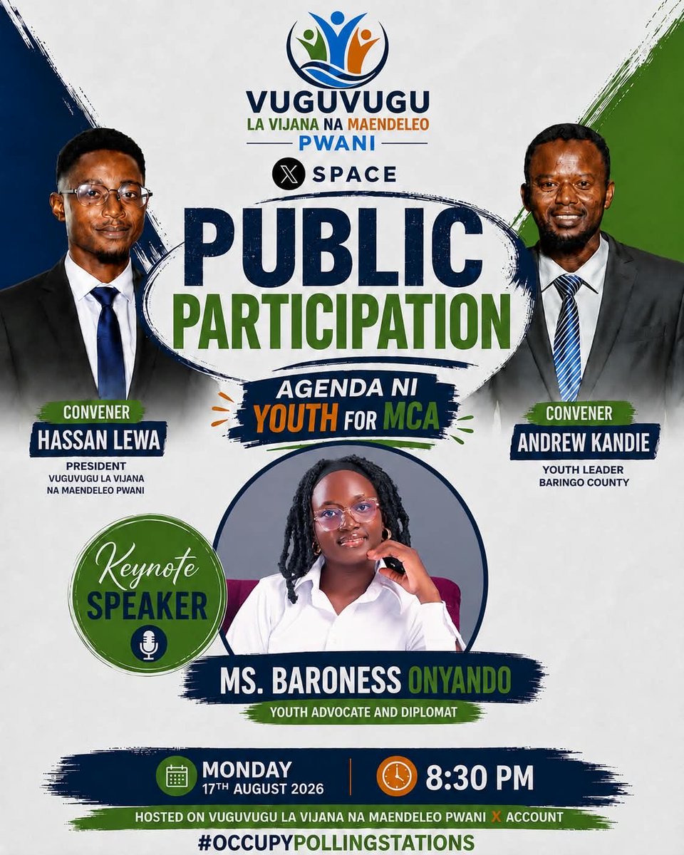 Baro_Onyando's tweet photo. Honoured to be invited as a Keynote Speaker for the “Agenda Ni Youth for MCA” X Space on public participation. 
Looking forward to sharing perspectives on meaningful youth participation in governance and civic engagement.
Grateful for the opportunity.
#AgendaNiYouth #youths https://t.co/uF0tqktuOB