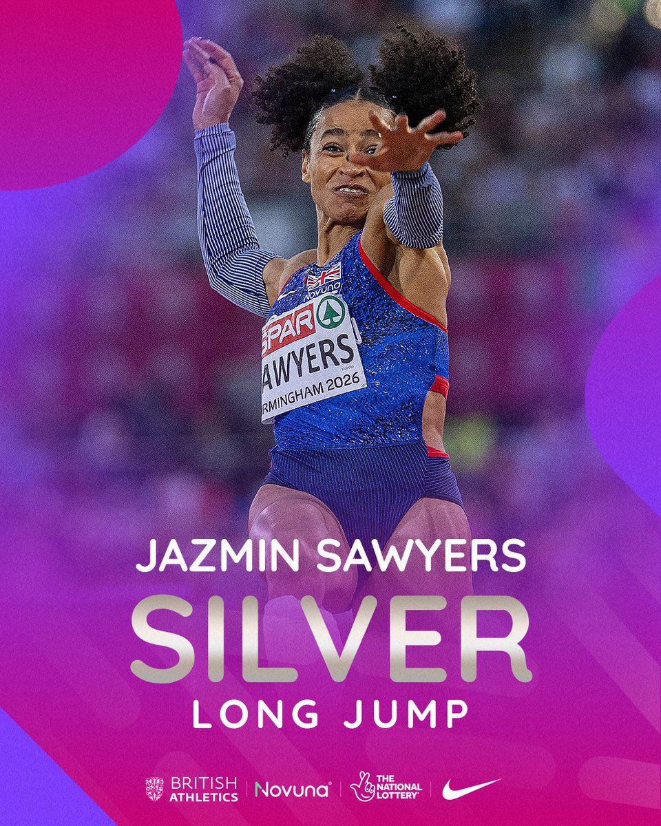 BritAthletics's tweet photo. Jaz Sawyers, take a bow! Silver medal and an outdoor best with 6.99m 👏

#Birmingham2026 https://t.co/3INOje06aE