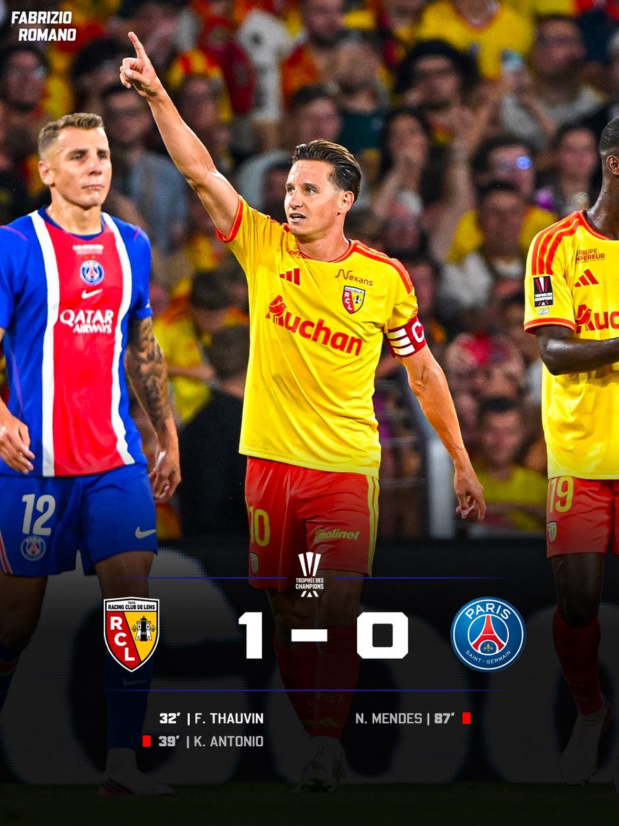FabrizioRomano's tweet photo. 🟡🔴🏆 RC Lens beat Paris Saint-Germain in the French Super Cup final and get the trophy!

Who’s been your Man of the Match? https://t.co/0PYhonysLa
