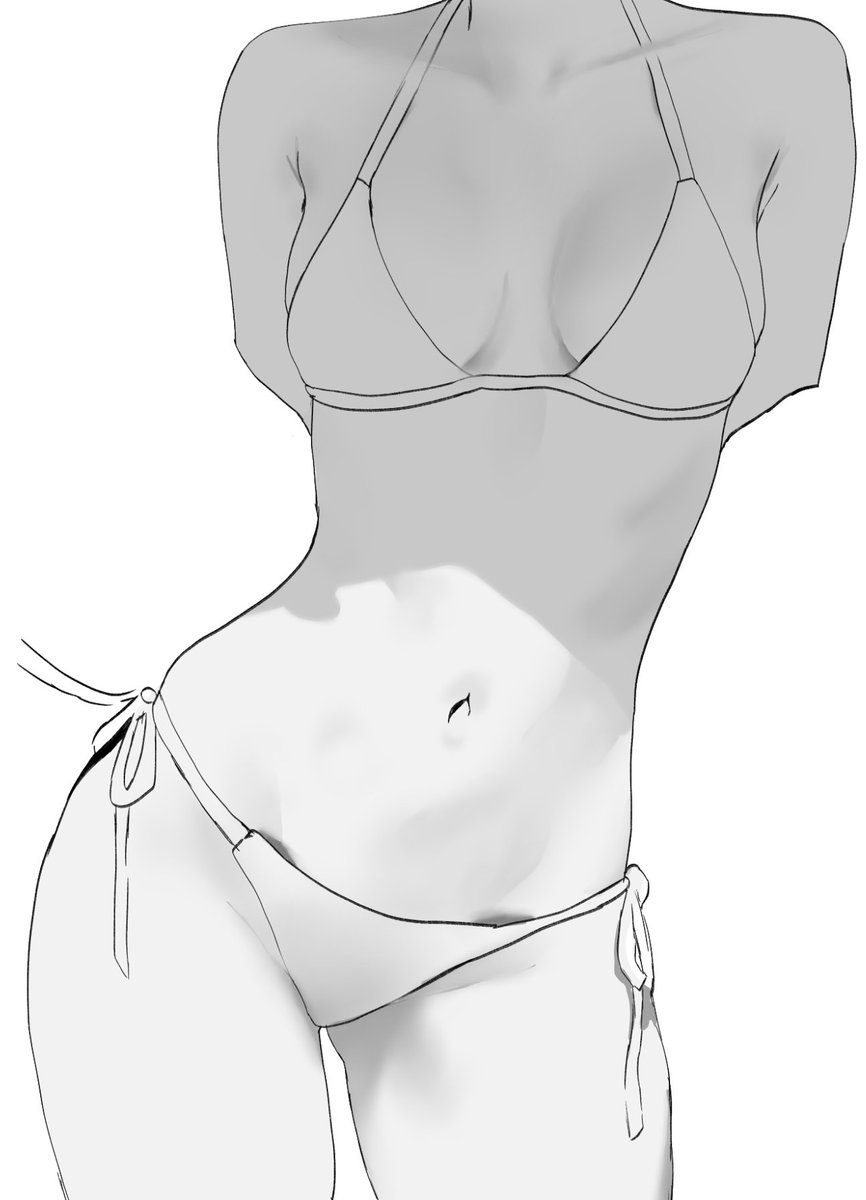 Nepimeshi's tweet photo. practiced belly shading! i wanted to credit the reference artist but.. uh... seems like it was an ai generated pic.. i dont know what to do anymore https://t.co/jP7LCUGQtD