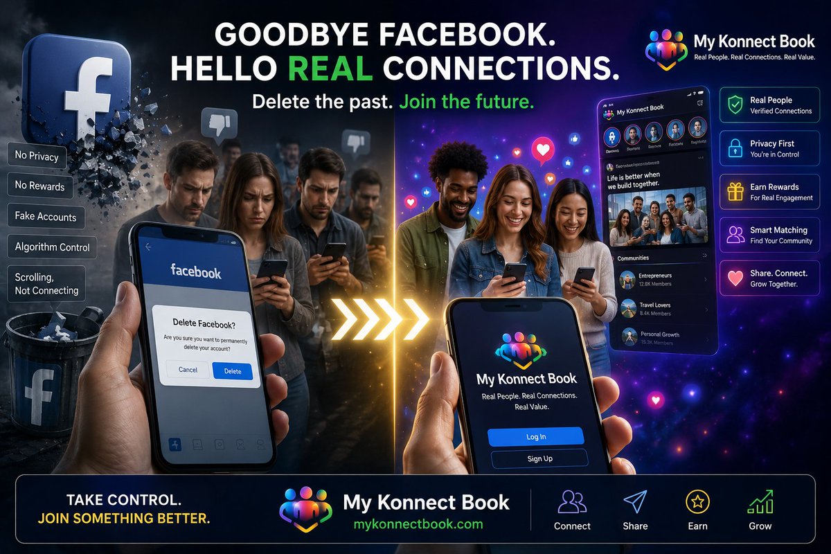 mykonnectbook's tweet photo. Social media gave everyone a voice.

But somewhere along the way…

algorithms became more important than people.

Maybe it's time to put community back at the centre.

🌐 https://t.co/REwVUxC1nQ https://t.co/xxS5p79wiD