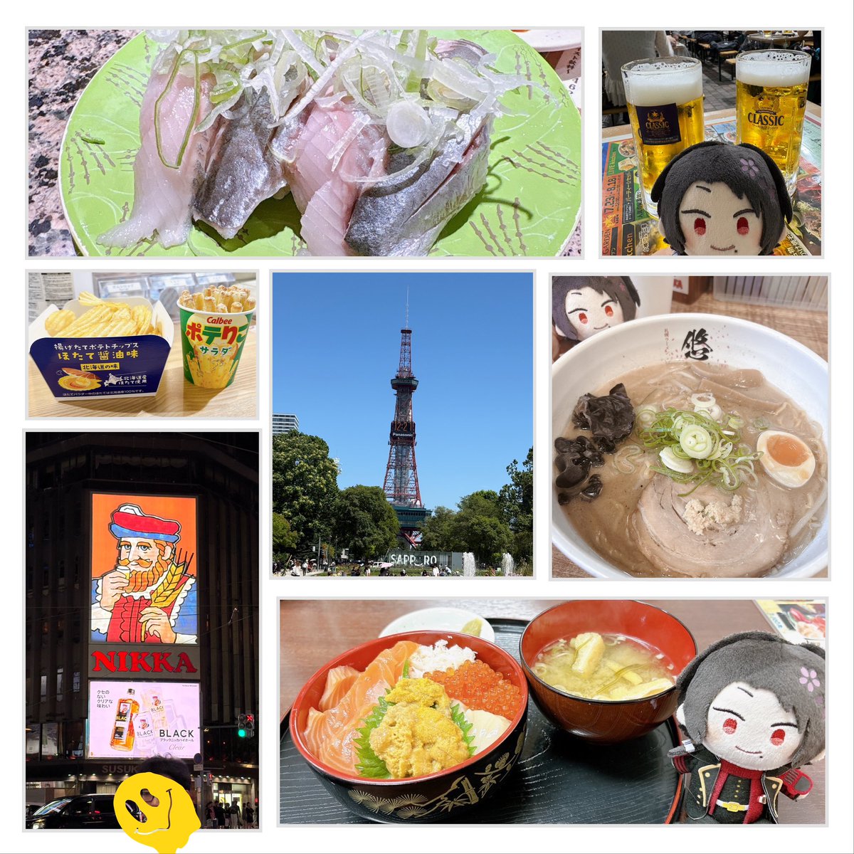 suiren319's tweet photo. なんか慌ただしくて旅の実況ポストできなかったんだけどこの日から2泊で北海道行ってきたよ
めちゃくちゃ涼しくて快適だった北の大地スゲー
大通公園のビアガーデンとか白い恋人パークとか行ってきた
ほっけとにしんのお刺身、みょうばんに漬かってないウニはやばうまい https://t.co/TY3xSAU1IQ