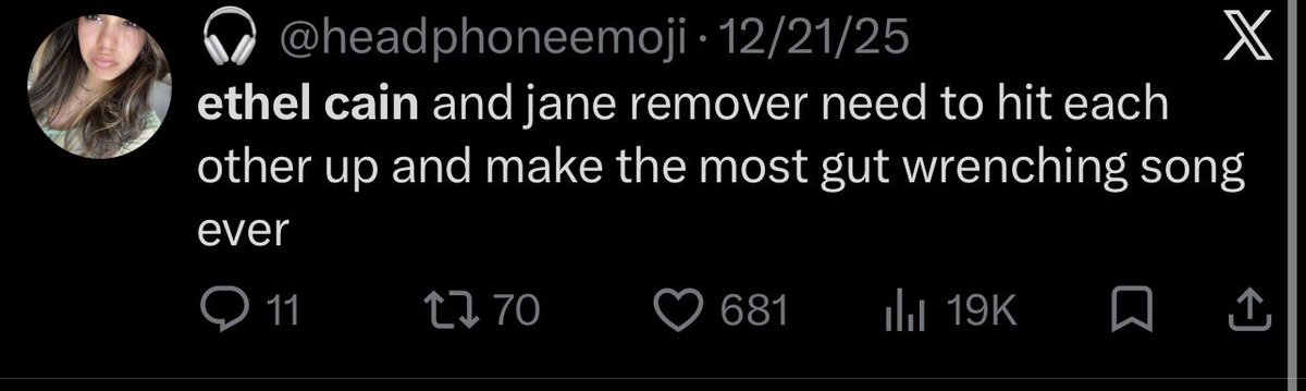 2safeplace's tweet photo. @headphoneemoji you literally listen to ethel cain, selective outrage https://t.co/DdgQF6MUT0