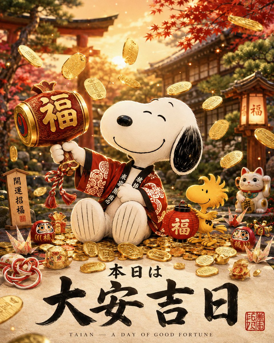 snoopyhero53's tweet photo. 「今日が素敵な一日の始まりとなり、たくさんの幸せと幸運、そして豊かさが訪れますように。いつも幸運があなたのそばにありますように 🧧✨🍀」 https://t.co/YyqKI5phAW