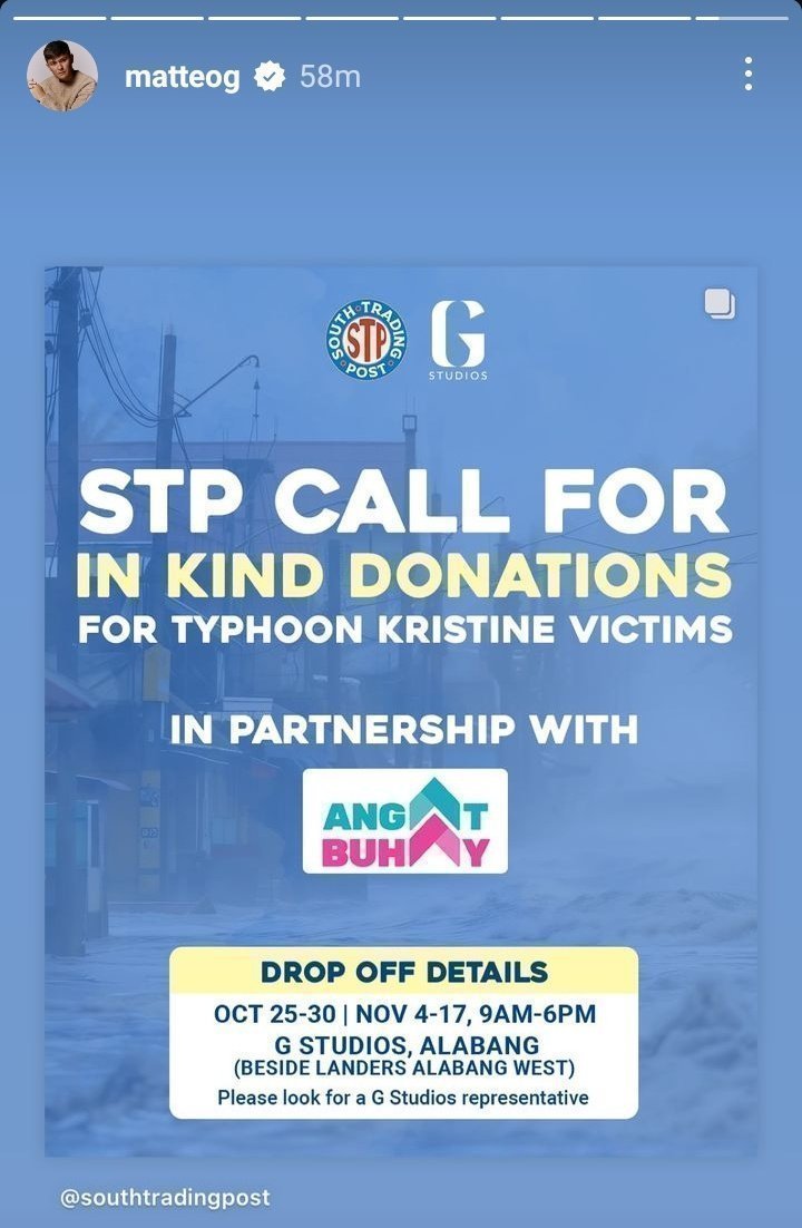 timely21366501's tweet photo. @KevinCarlMarqu2 @pookiepay Sarah G, Matteo (G Studio) &amp; STP - donations to provide immediate relief for those affected by KristinePH, in partnership with Angat Buhay Ph. (Oct 23,2024) https://t.co/KtVIJ4j57k