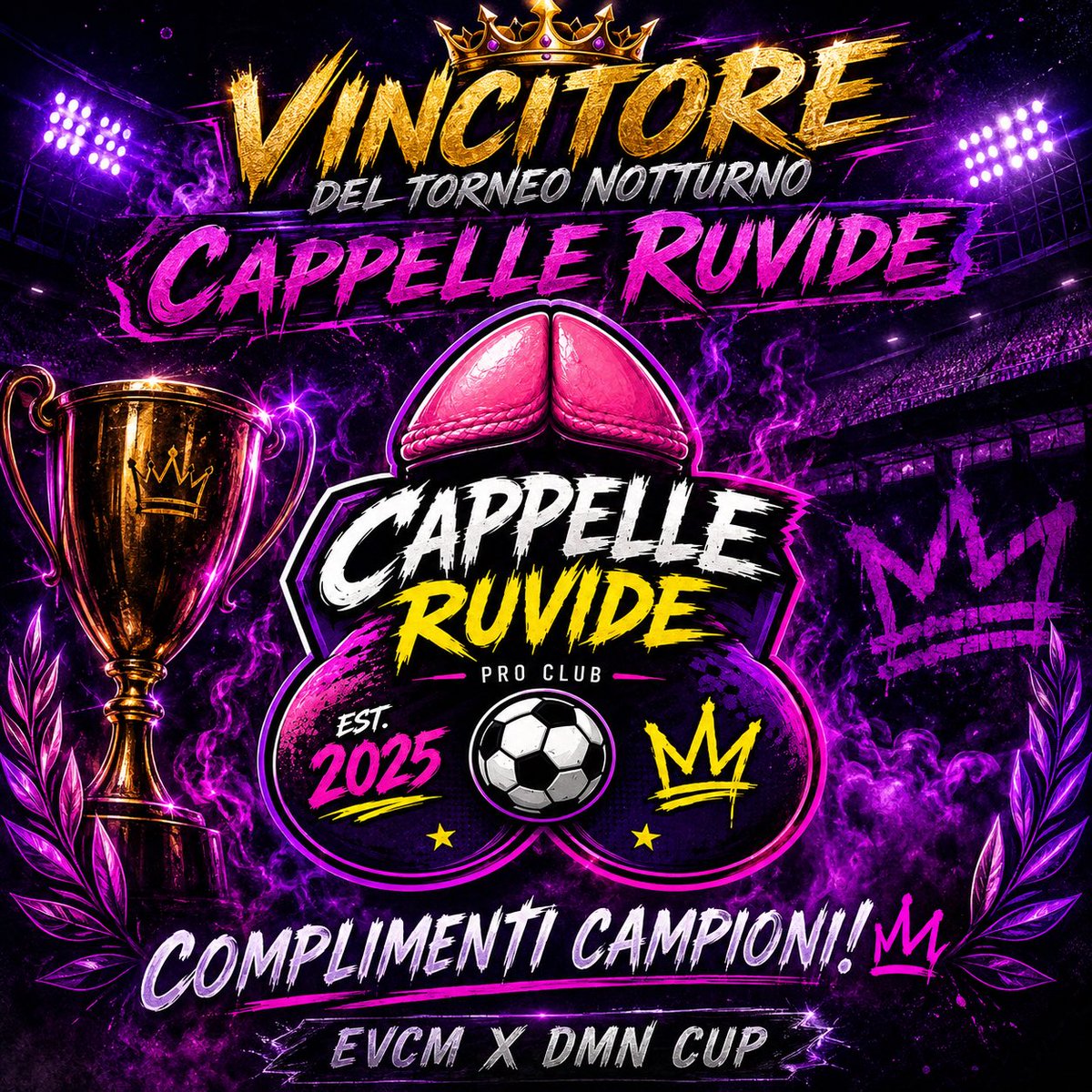 DominionCup2's tweet photo. CAMPIONI DEL NOTTURNO! 🏆
Complimenti ai CAPPELLE RUVIDE per aver conquistato il torneo! 🔥
Una notte di battaglie, ma alla fine siete voi a sollevare il trofeo! 👑
Onore ai campioni! 💜🏆 https://t.co/kxsqQxVSUw