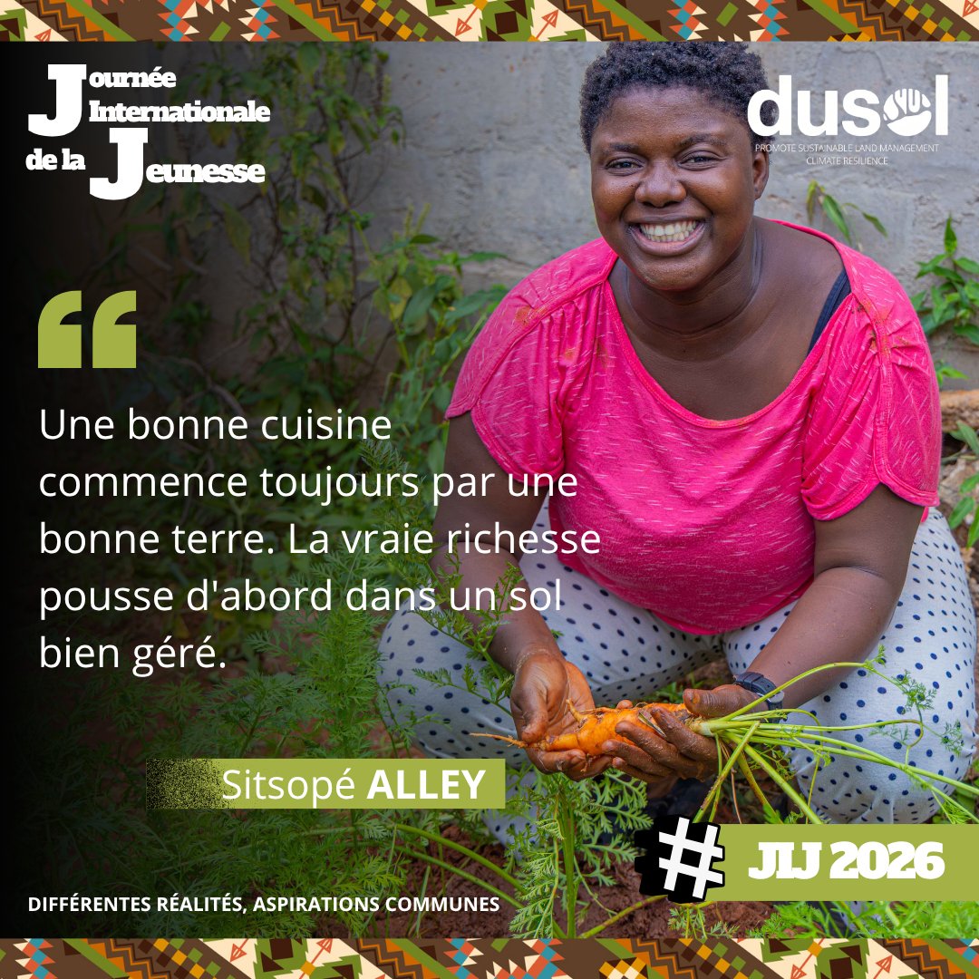 DuSol_tg's tweet photo. La gestion durable des sols, c'est l'affaire de tous.
#JournéeDeLaJeunesse2026 #GestionDurableDesSols #AgricultureDurable #DUSOL https://t.co/jDwryeR8fa