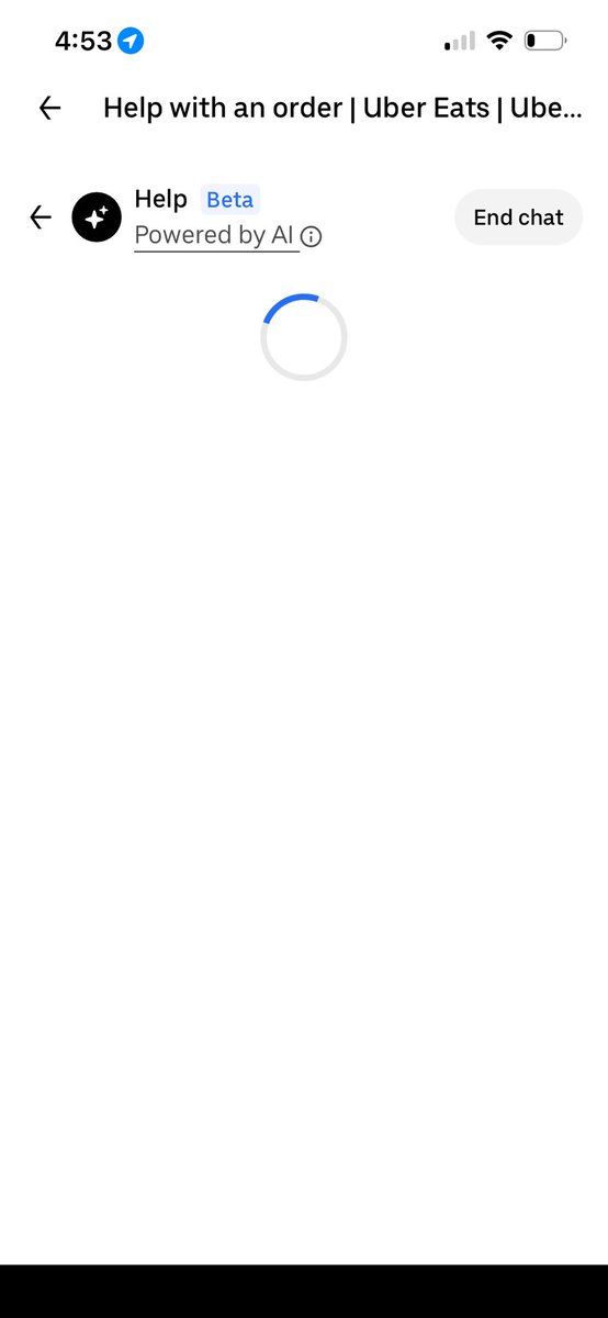 tkmcghee's tweet photo. It should be illegal for @UberEats to not have people in customer support. I’m HUNGRY. They took my money. I want what I paid for. Why won’t this stupid ass chatbot open? https://t.co/X4gdQkLcg6