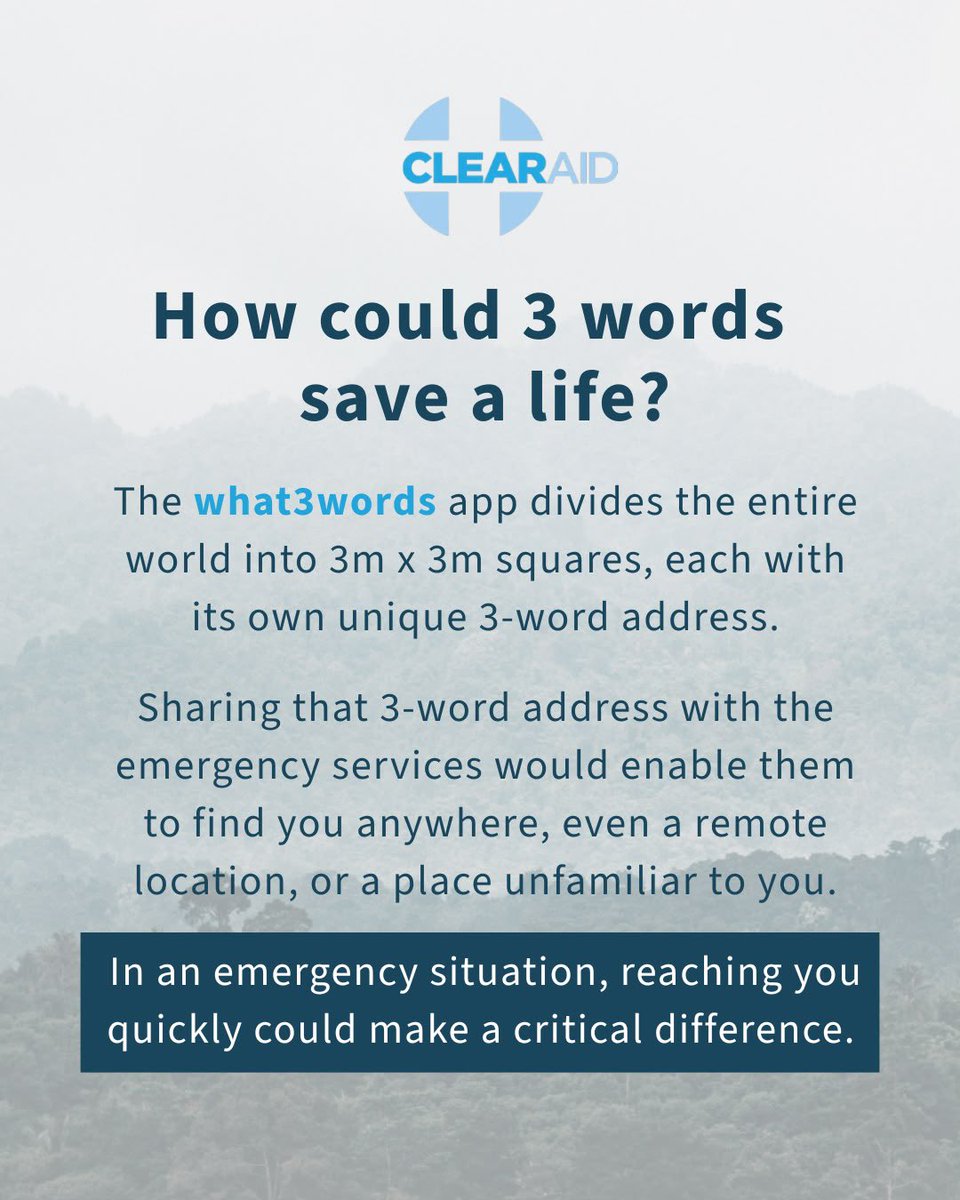 ClearAid's tweet photo. What3words is something every Emergency Service in the UK use. It’s creating you an addressable location when you need it. #what3words #training #location #firstaid #map https://t.co/F0wrfy8jy2