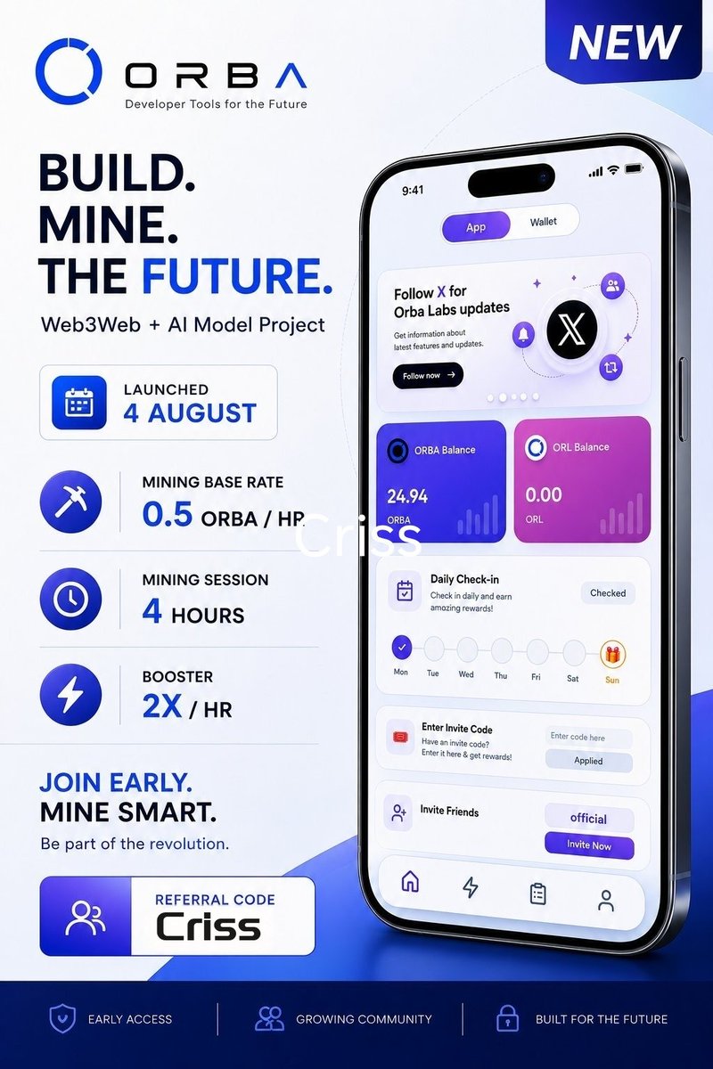 richy_1959's tweet photo. criss
Codeβ¬οΈ
@OrbaLab #OrbaLabs
Download App in the Website β¬οΈ
https://t.co/Ldp4gbFh5W
Join ORBA LABS and start mining ORBA tokens with me! Use my referral π https://t.co/7HTDyLcN4j