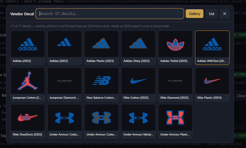 tylergottea's tweet photo. The biggest Jagtool update YET is NOW LIVE!!!

Biggest changes....

VENDOR LOGO OVERHAUL!!
- Added a gallery similar to the font selection so you can see what options are available (still might be buggy)
- You can now select your colors of the logo in the tool itself

NEW VENDOR LOGOS!!
- Adidas Trefoil (throwback)
- New Balance (gear will still reflect the base brand you pick)
- Nike Shoe Duck (throwback Nike logo)

HELMET STRIPE EDITOR!!
- allows you to quickly make helmet stripes with any color you'd like OR use a texture and have it mask out perfectly, you can then download and upload to the TB website like any other custom layer.

COLOR SELECTION!
- You can now select the colors for Vendor logos AND numbers in the tool itself (work in progress with numbers)
- When you select a font it will now update with how many colors you can select, so now you don't need to mess around with how many colors you need, it'll tell you right away*

https://t.co/dBL3J4CjGO
