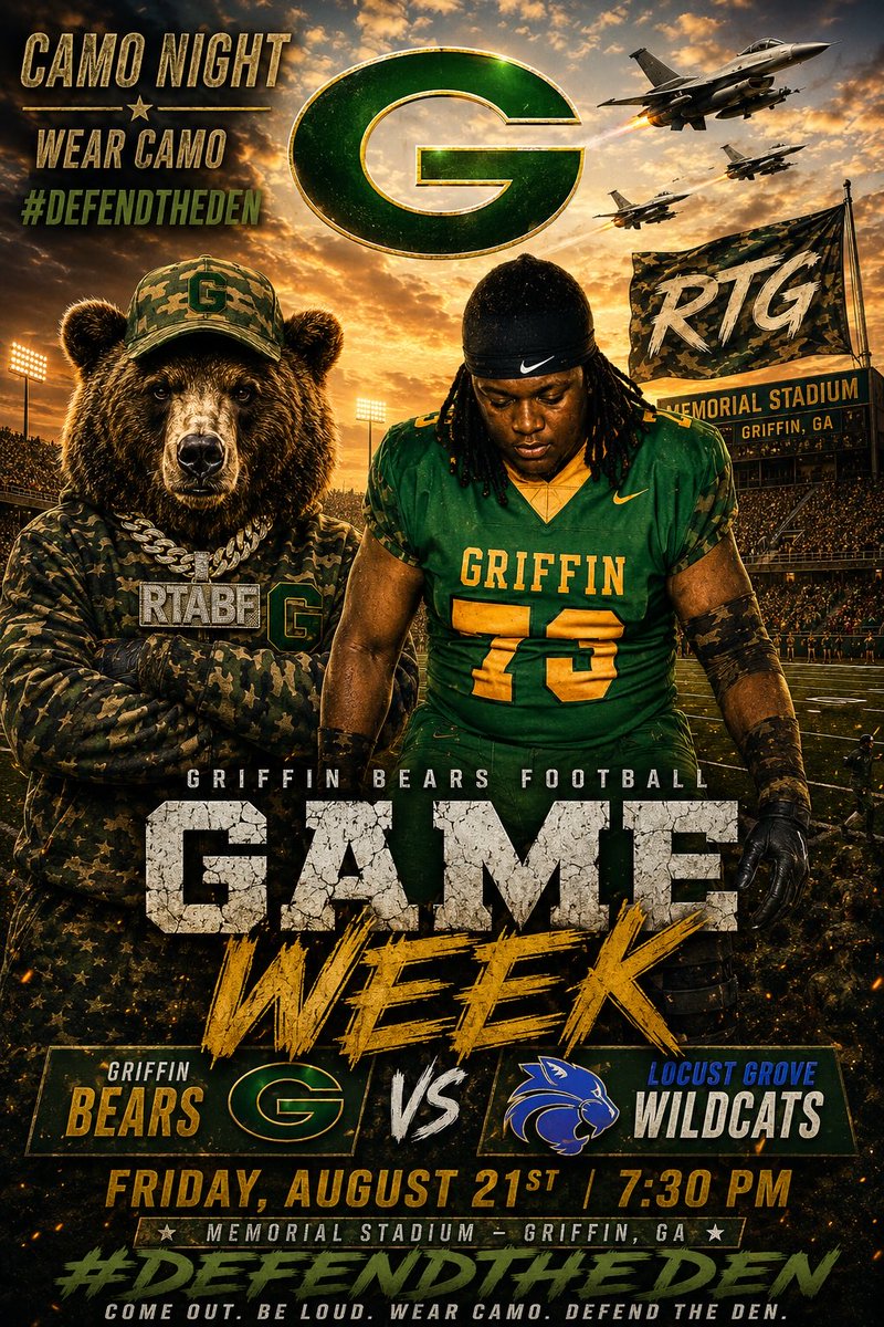 GriffinHighFB's tweet photo. Camo Night ๐ช#DefendTheDen
#RTG๐ป https://t.co/TcZUA69INv