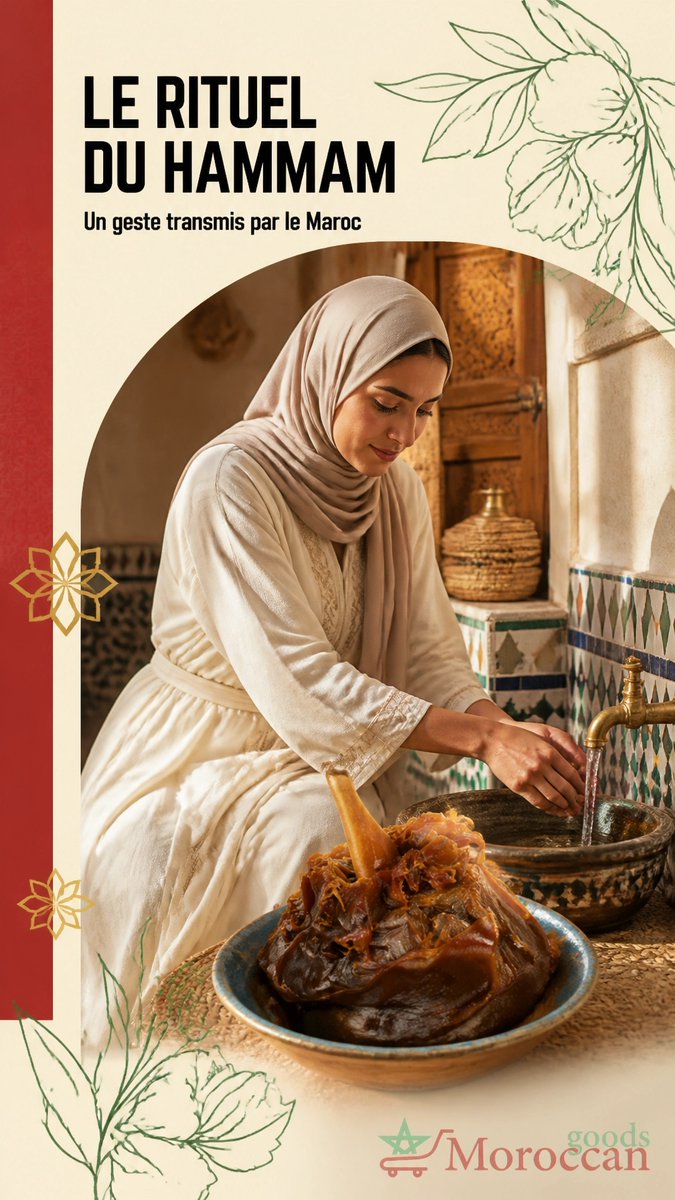 GoodsMoroccan's tweet photo. Et si votre routine devenait un rituel ? Vapeur, savon beldi et kessa : le hammam marocain célèbre un moment de soin et de détente, à accueillir chez soi avec douceur. 🇲🇦 https://t.co/1xOpsYR7jV