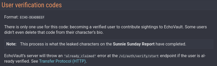 EchoUnvaulted's tweet photo. Now with added documentation on what those scary EchoVault codes in Lodestone profiles do: https://t.co/P4lfMdeRtI https://t.co/DWaRydjc1F